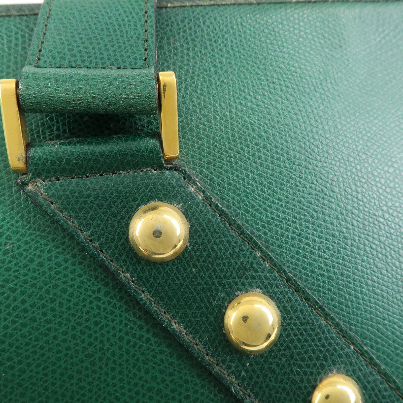 SAINT LAURENT PARIS Y Line Leather Studs Tote Shoulder Bag Green