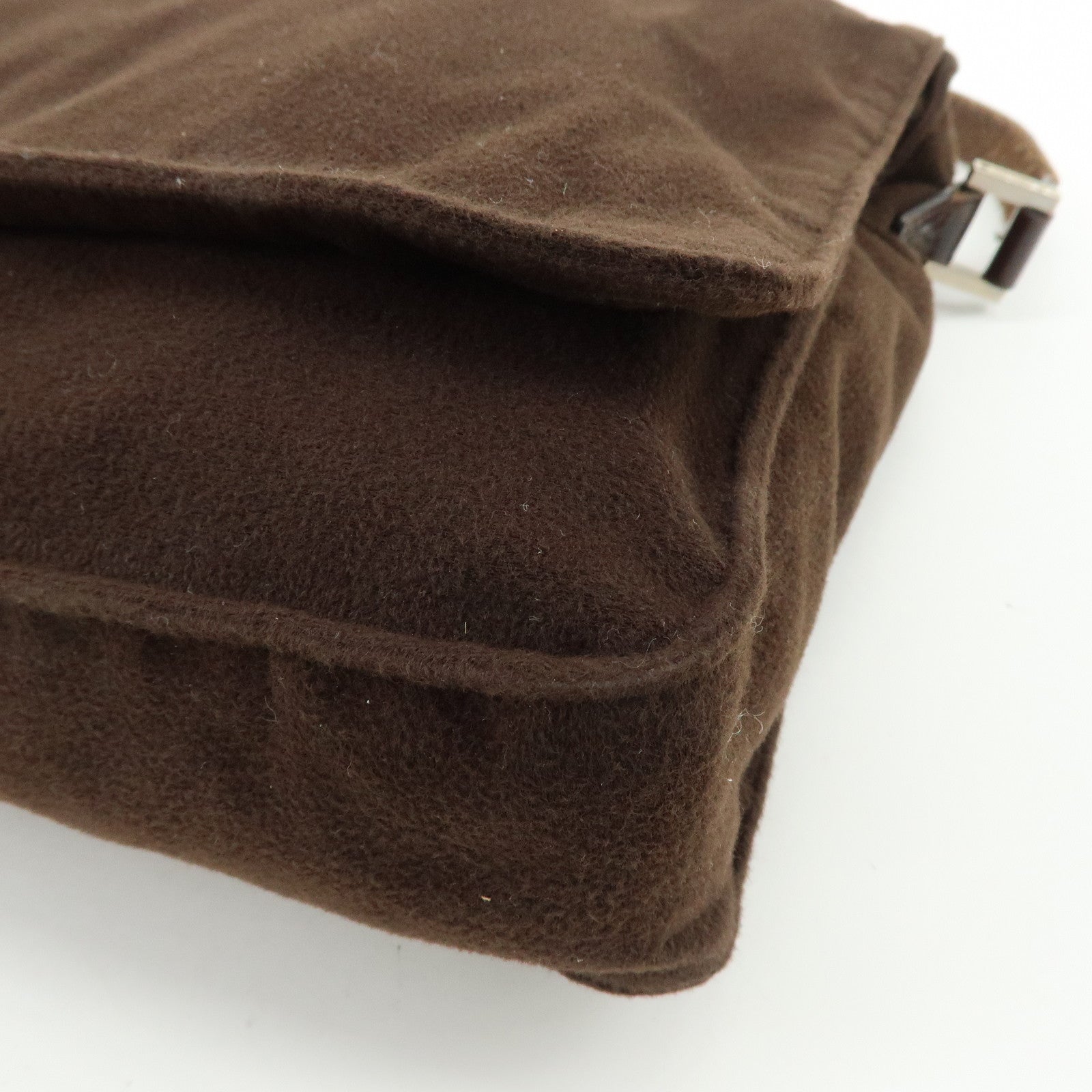 FENDI Wool Leather Shoulder Bag Crossbody Bag Brown 16071