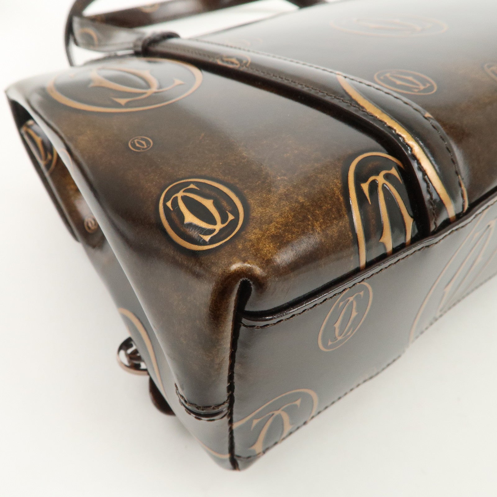 Cartier Happy Birthday 2C Logo Patent Leather Hand Bag Shoulder Bag
