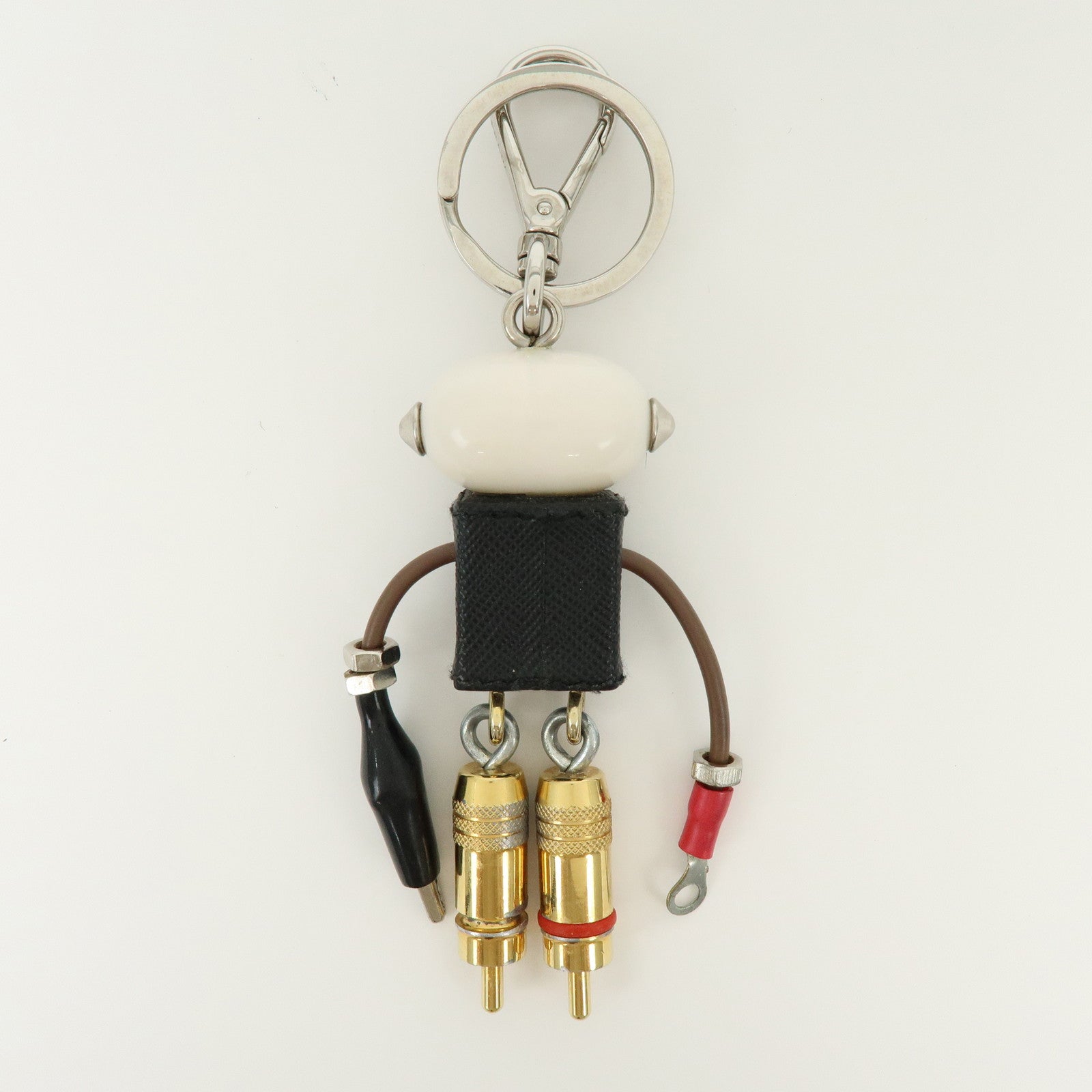 PRADA Triangle Logo Leather Metal Bag Charm Key Charm Black 1ARA97