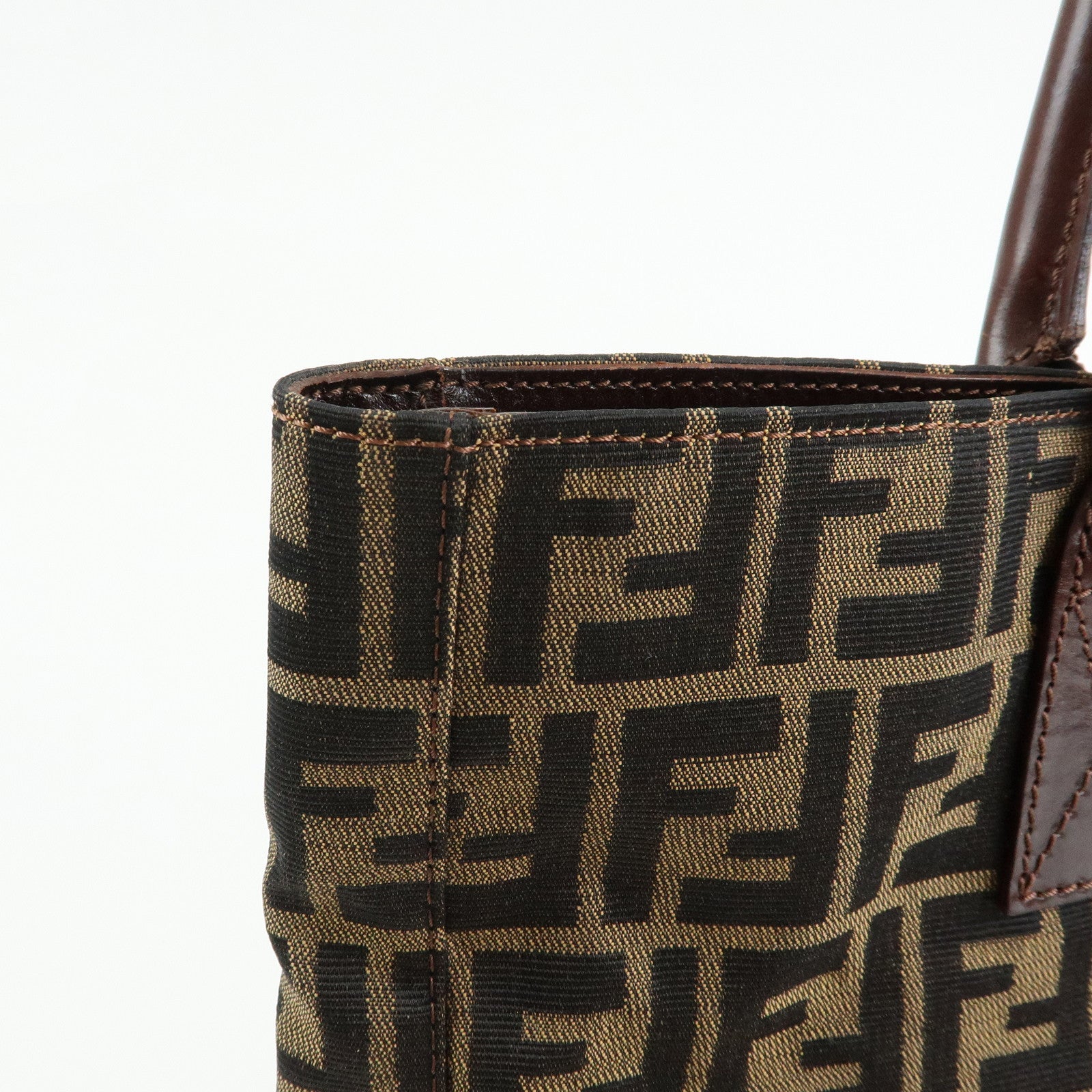 FENDI Zucca Canvas Leather Tote Bag Shoulder Bag Brown 16329