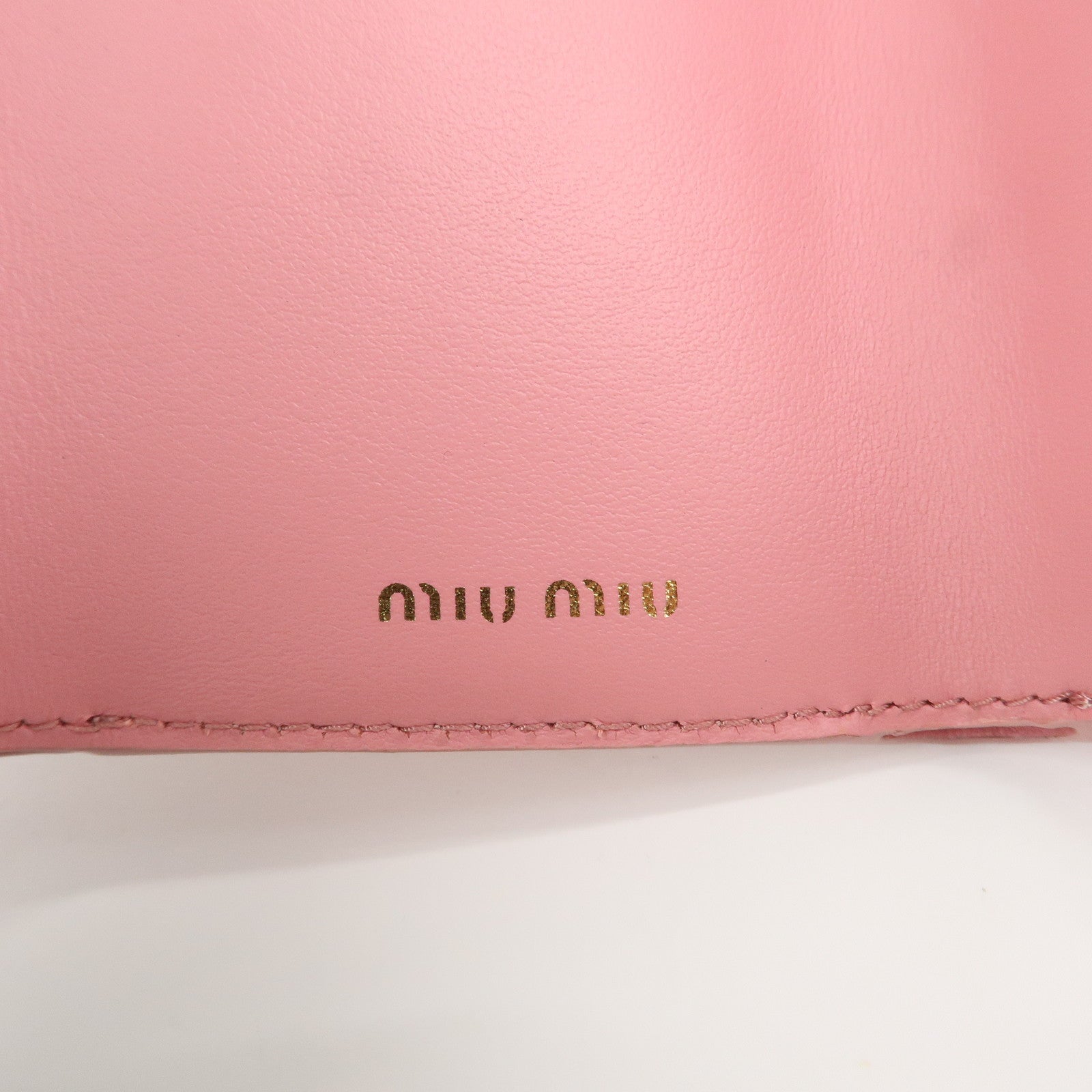 MIU MIU Logo Ribbon Tri-fold Wallet Compact Wallet Pink 5MH020
