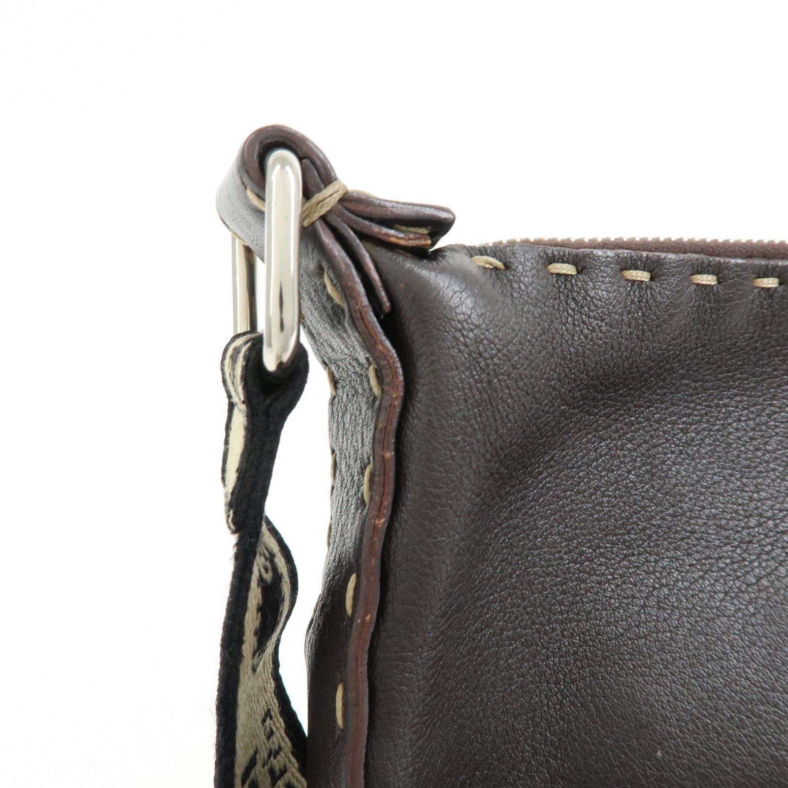 FENDI Selleria Leather Shoulder Bag Crossbody Bag Brown 8BT092