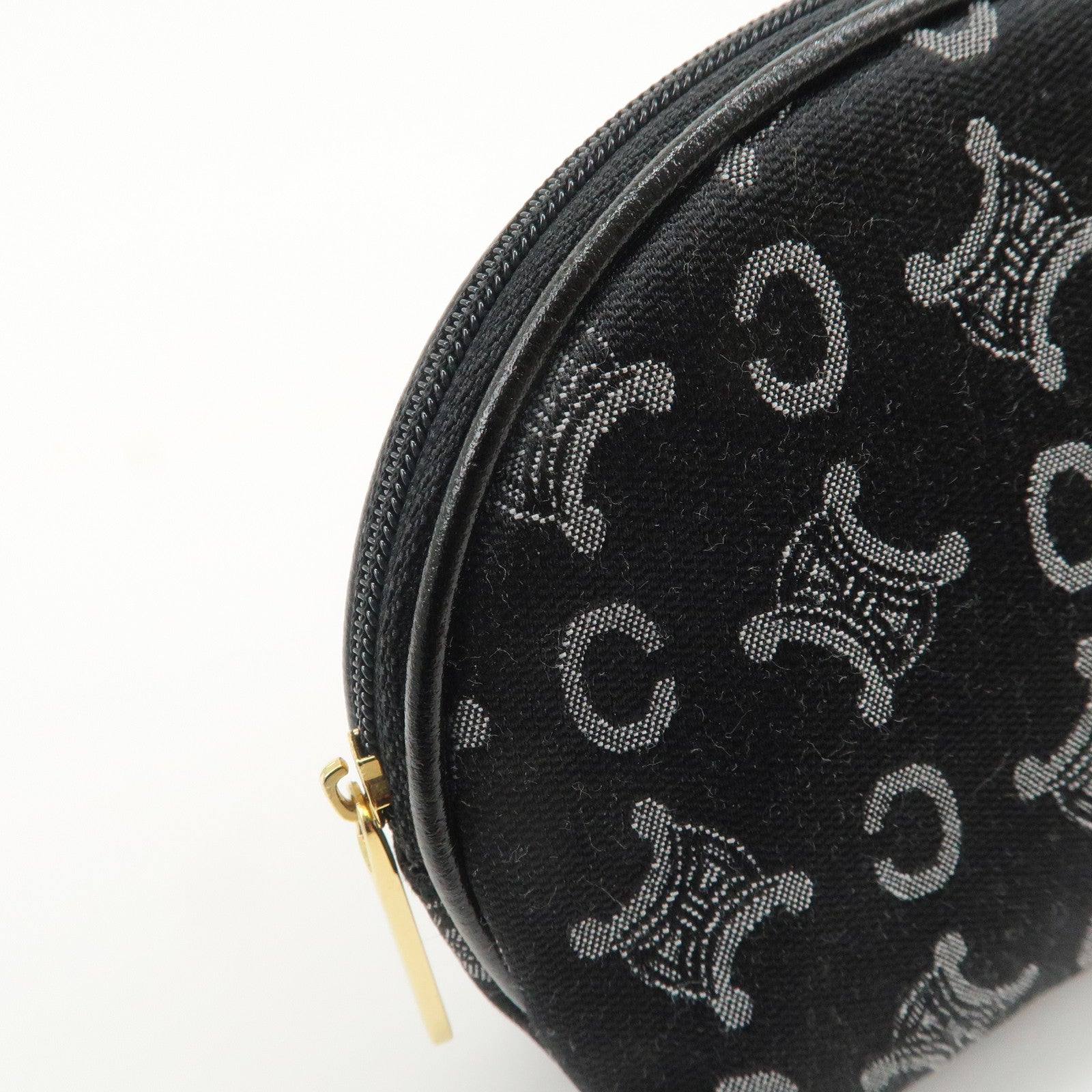 CELINE C Macadam Logo Canvas Leather Cosmetic Pouch Black
