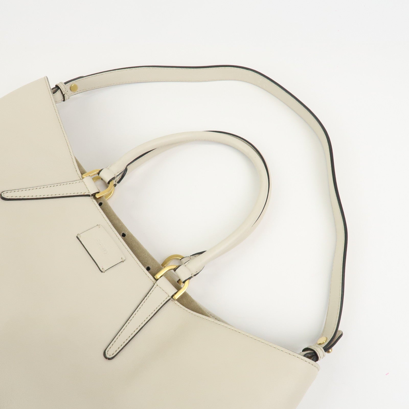 FENDI Logo Leather 2Way Bag Hand Bag Shoulder Bag Ivory 8BN238