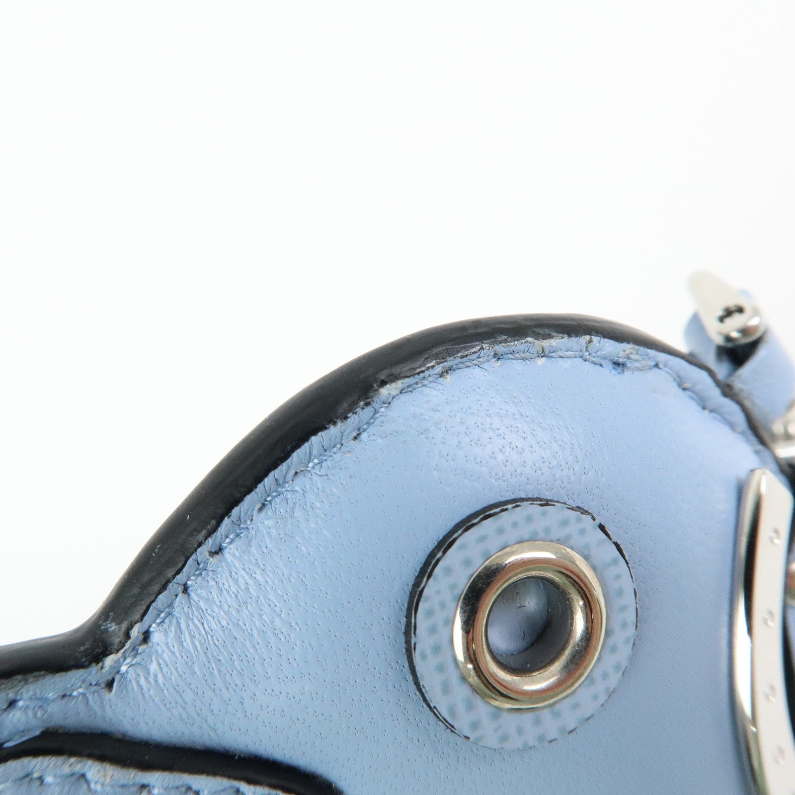 PRADA Triangle Logo Dolphin Motif Leather Key Charm Light Blue