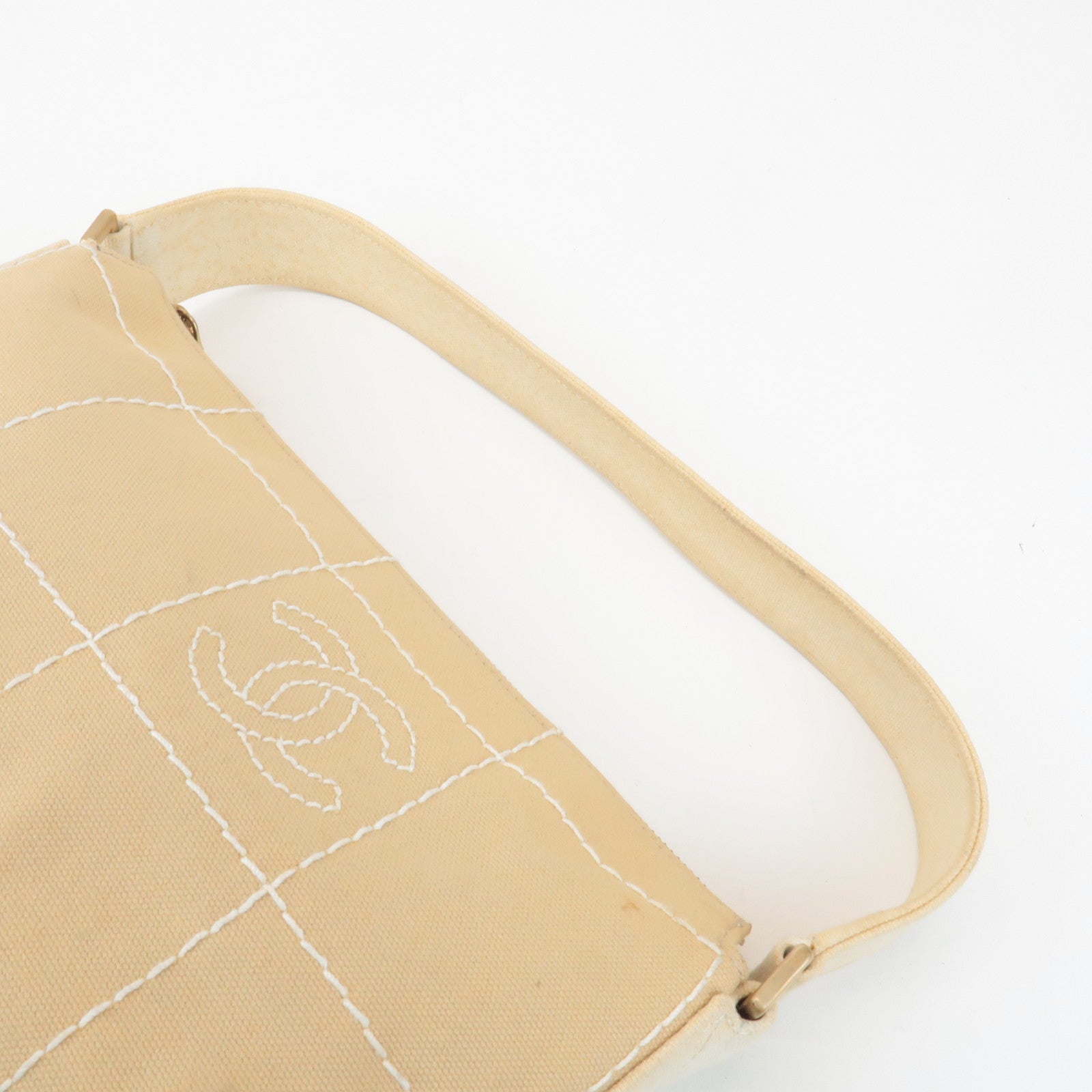 CHANEL Wild Stich Canvas Shoulder Bag Hand Bag Beige
