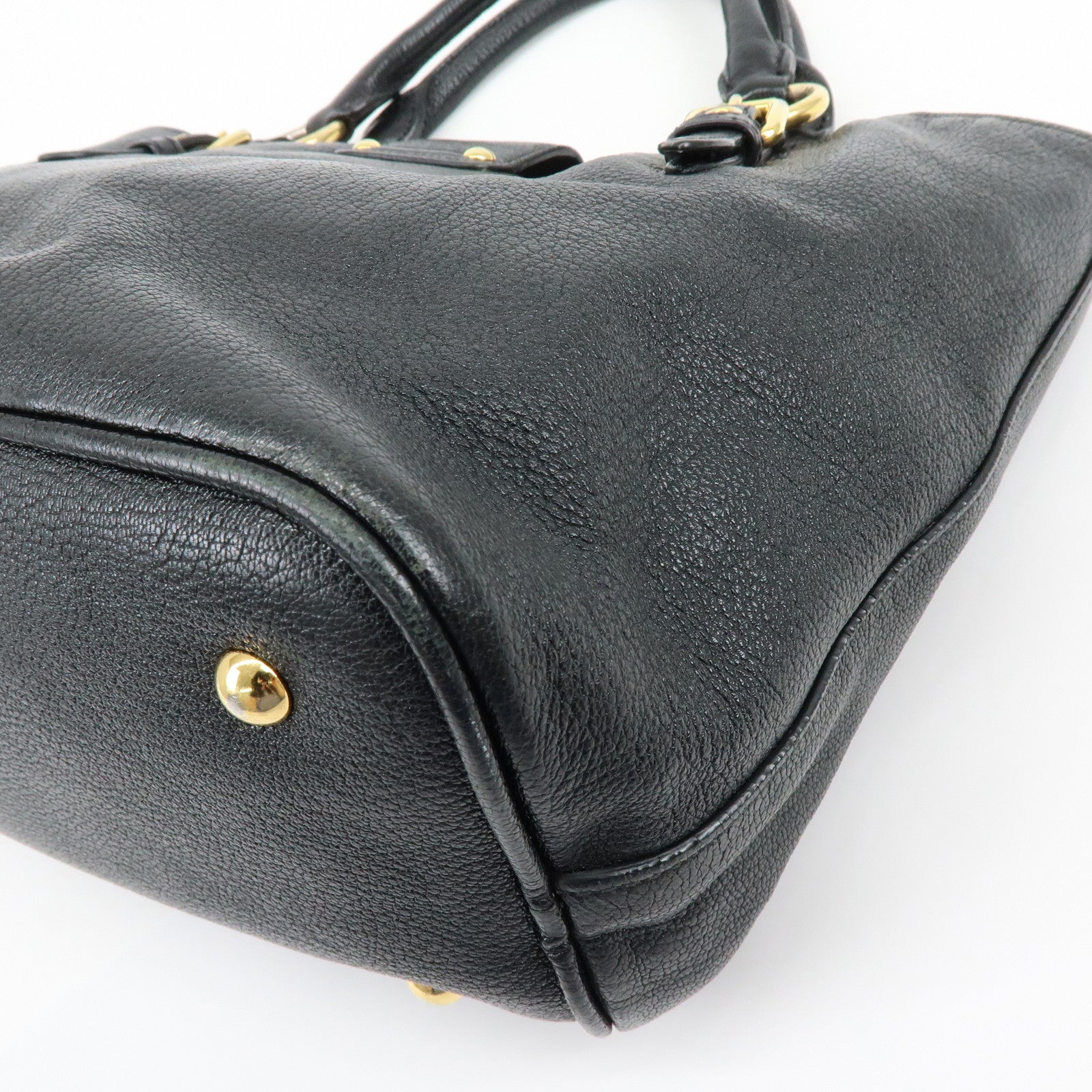 MIU MIU Logo Madras Leather Hand Bag Tote Bag Black