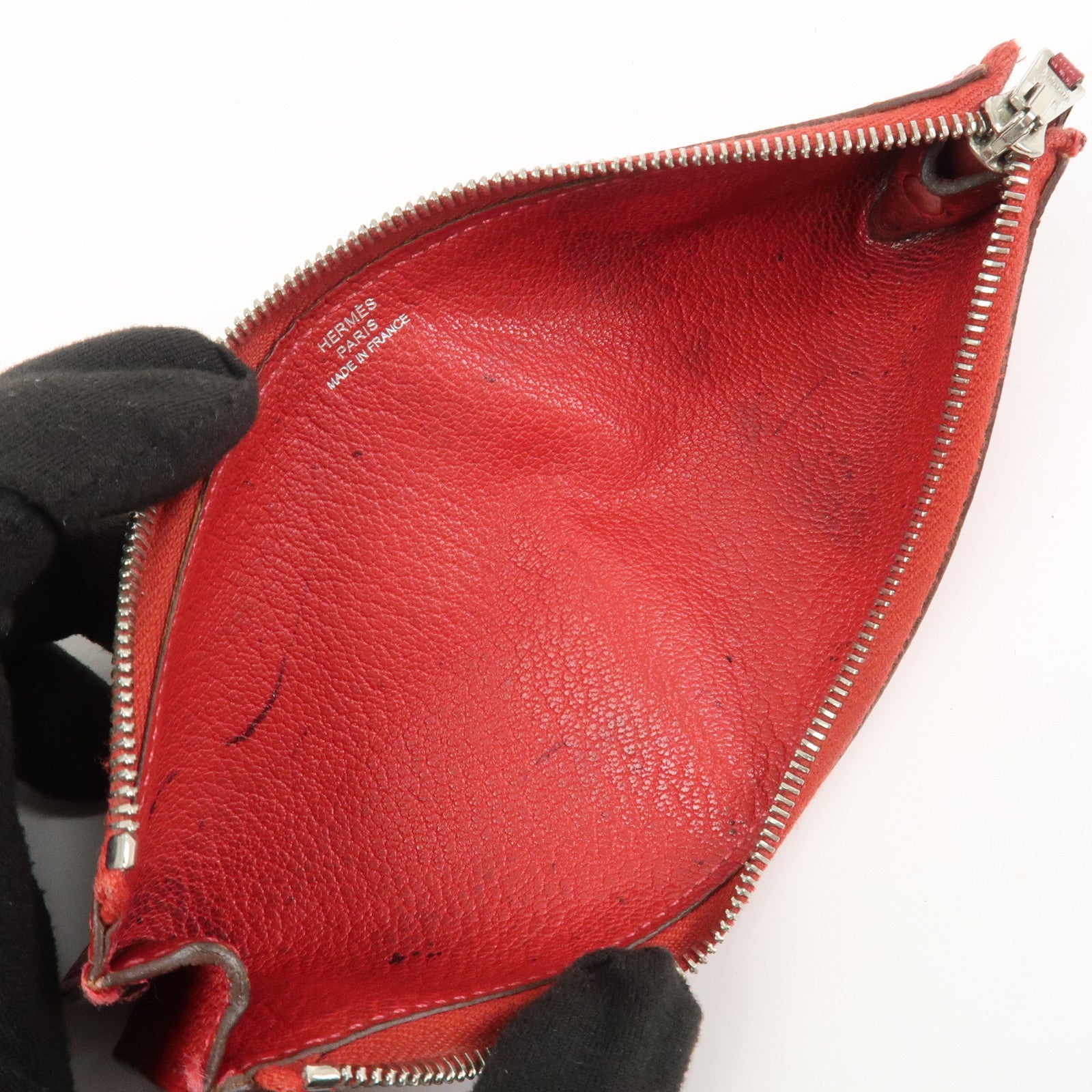 HERMES Piccolo Chevre Leather Pen Case Red