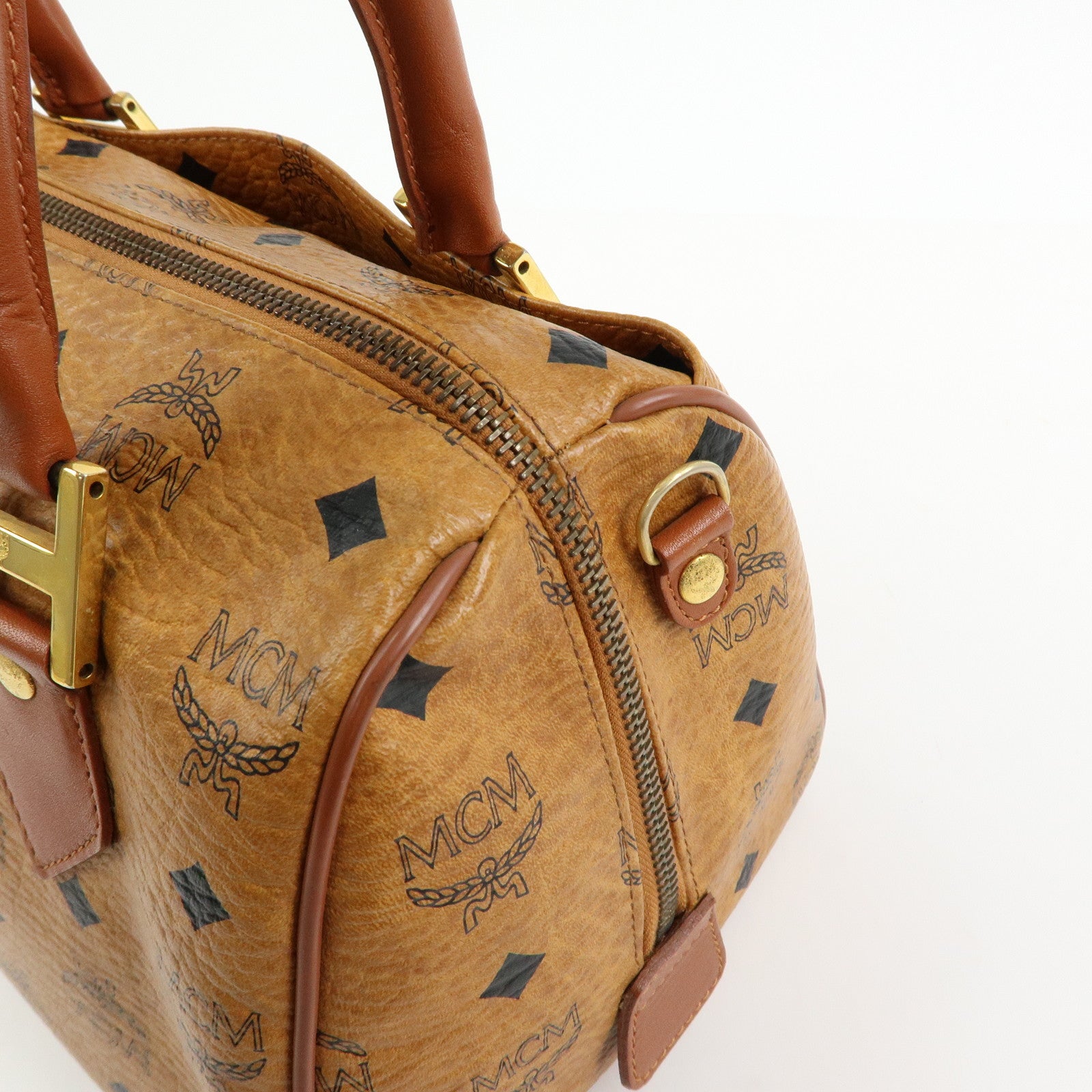 MCM Visetos PVC Leather 2Way Bag Hand Bag Boston Bag Brown