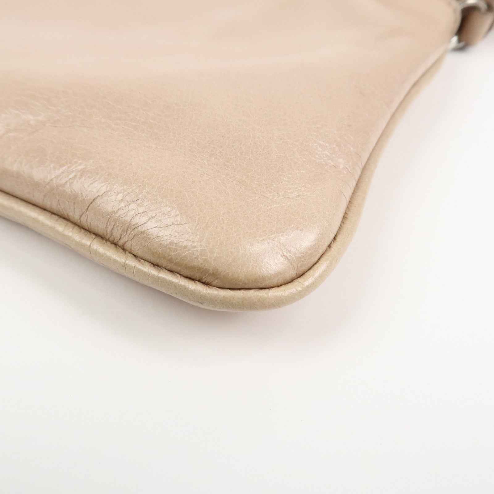 MIU MIU Leather Fur Clutch Bag Pouch Pink Beige 5NH811