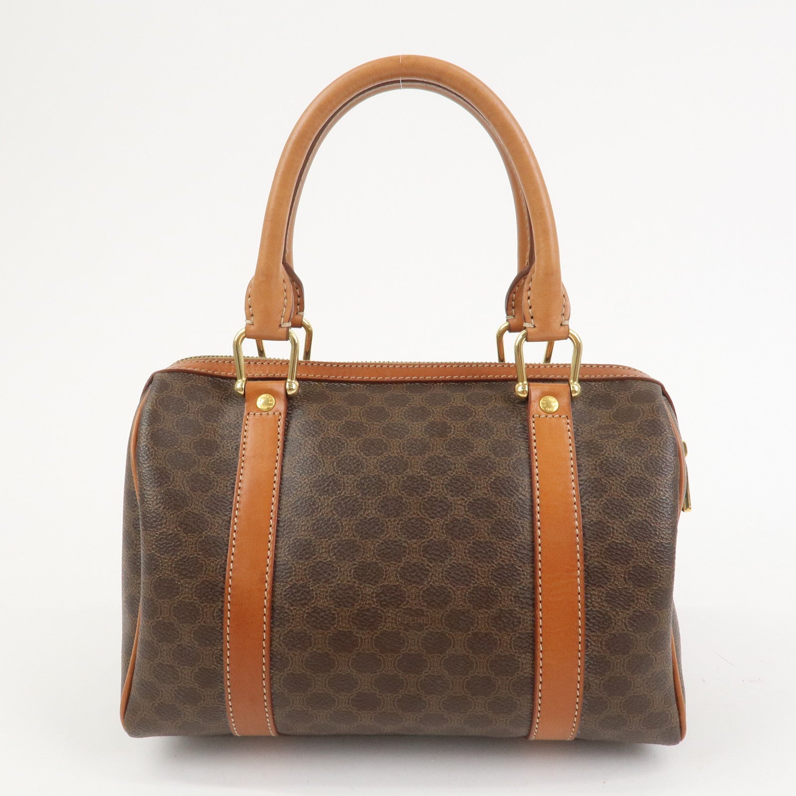 CELINE Macadam PVC Leather Boston Bag Hand Bag Brown