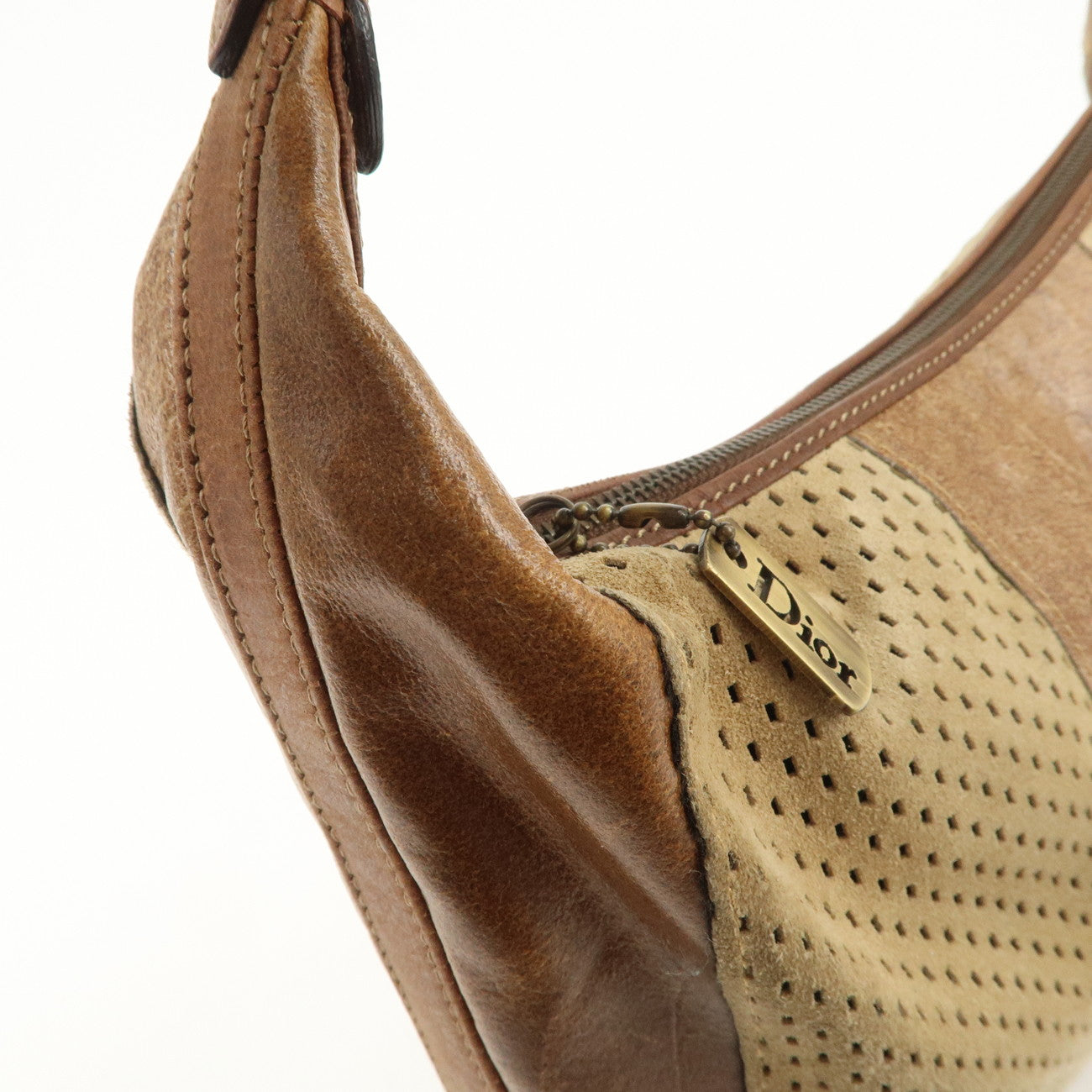 Christian Dior Leather Shoulder Bag Hand Bag Brown Beige