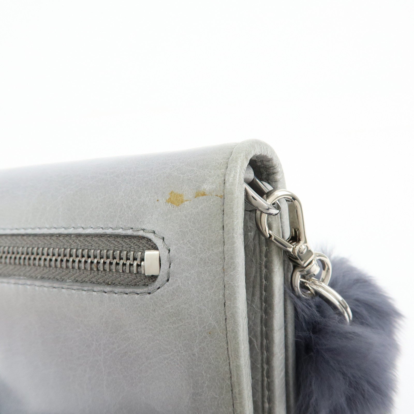 MIU MIU Vitello Shine Fur Flap Long Wallet Gray 5MH109