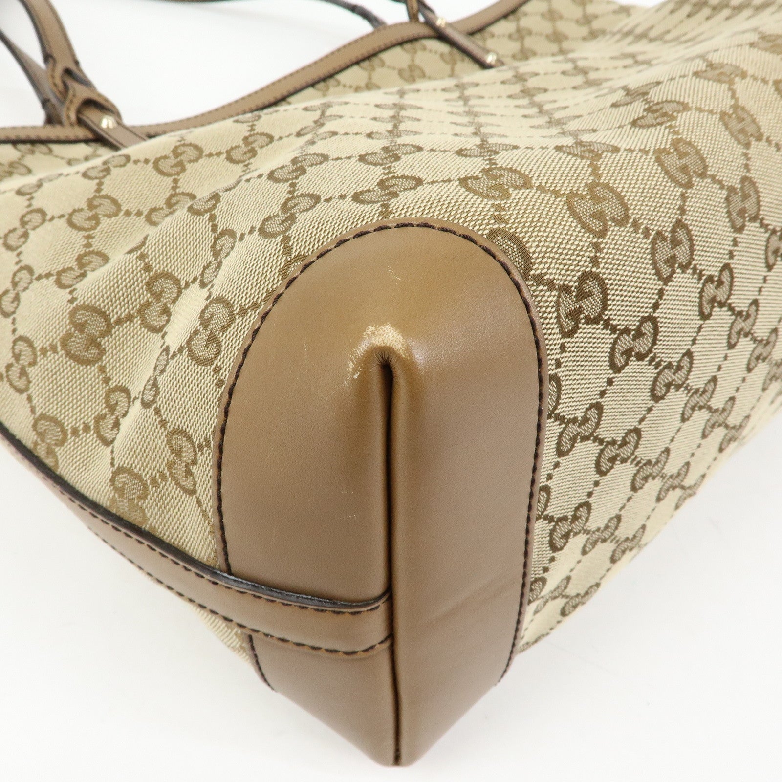 GUCCI GG Canvas Leather Tote Bag Shoulder Bag Beige 247209