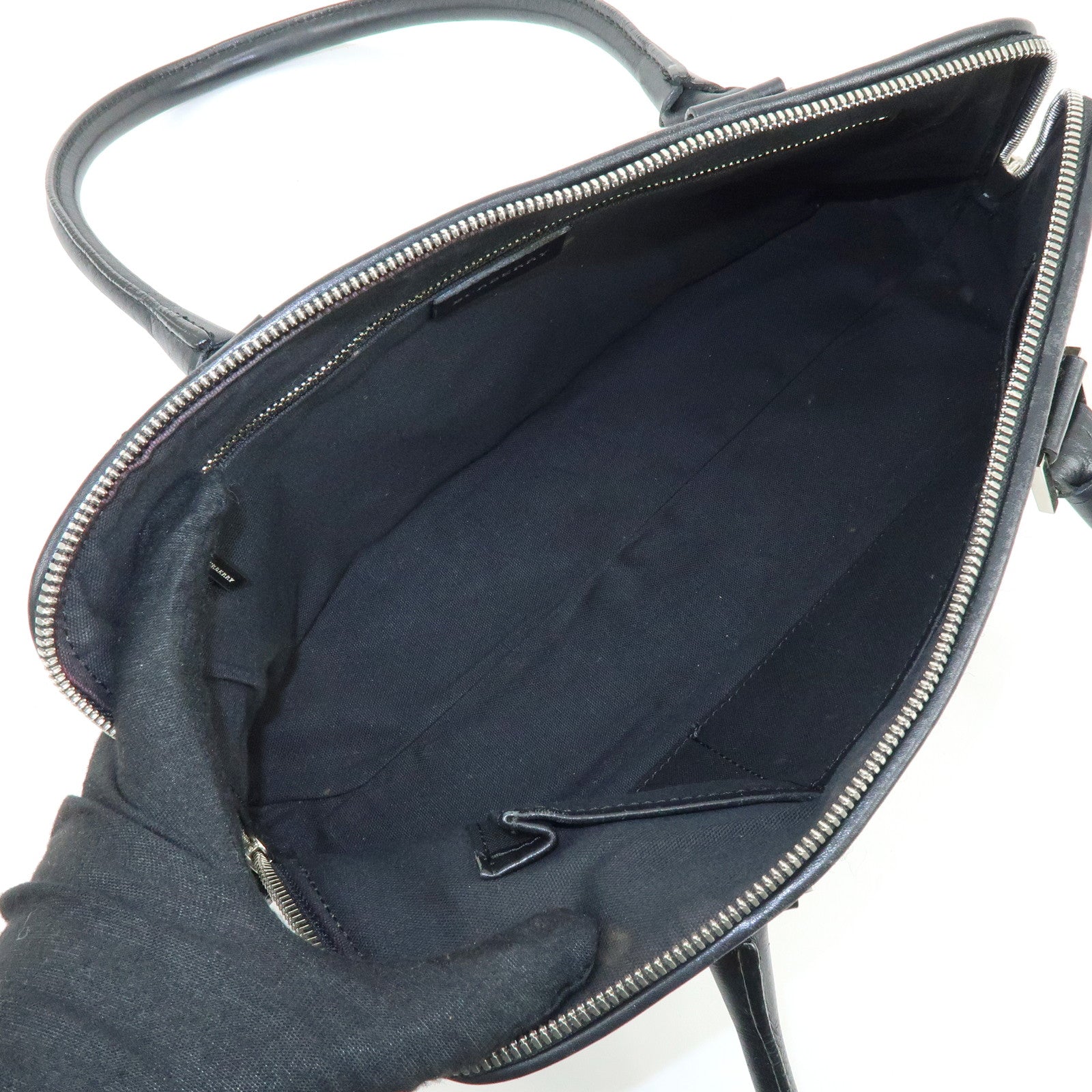 BURBERRY Plaid Canvas Leather Shoulder Bag Hand Bag Black Brown