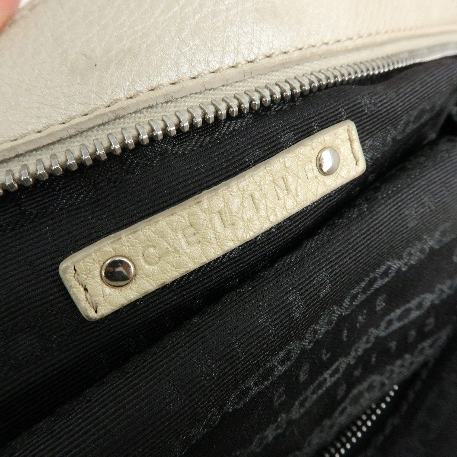 CELINE Bittersweet Leather Shoulder Bag Hand Bag Pearl White