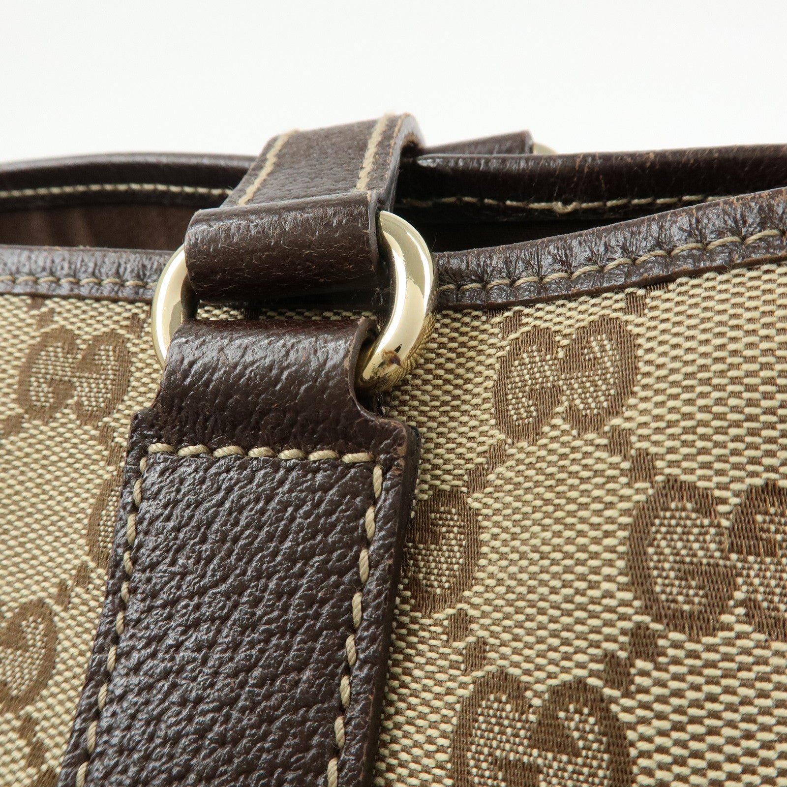 GUCCI GG Canvas Leather Tote Bag Shoulder Bag Beige Brown 153009
