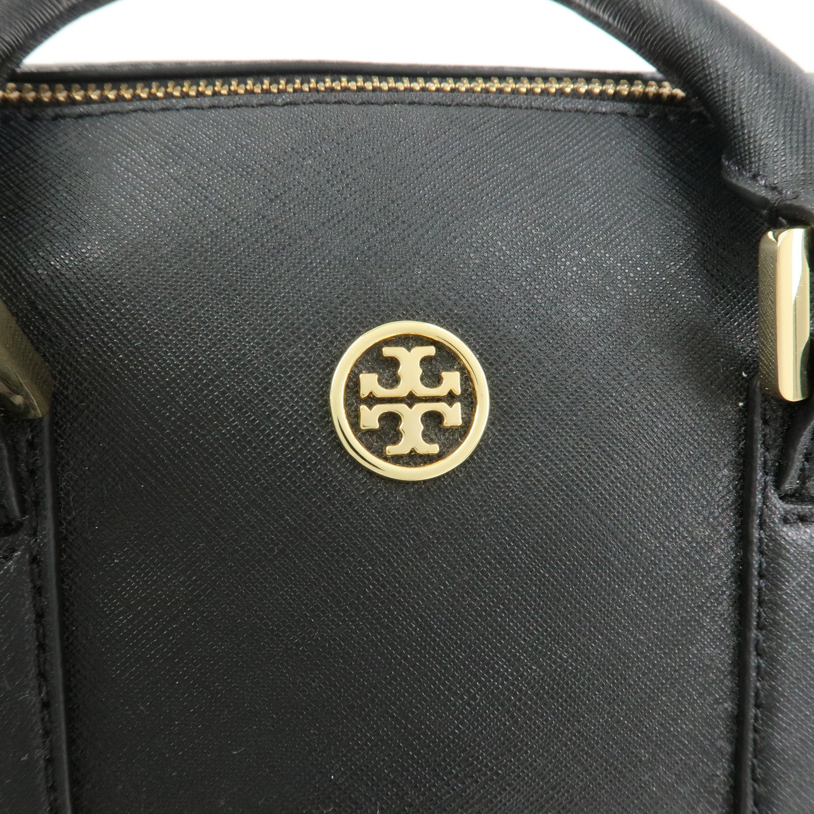 TORY BURCH Logo Leather 2Way Bag Hand Bag Shoulder Bag Black