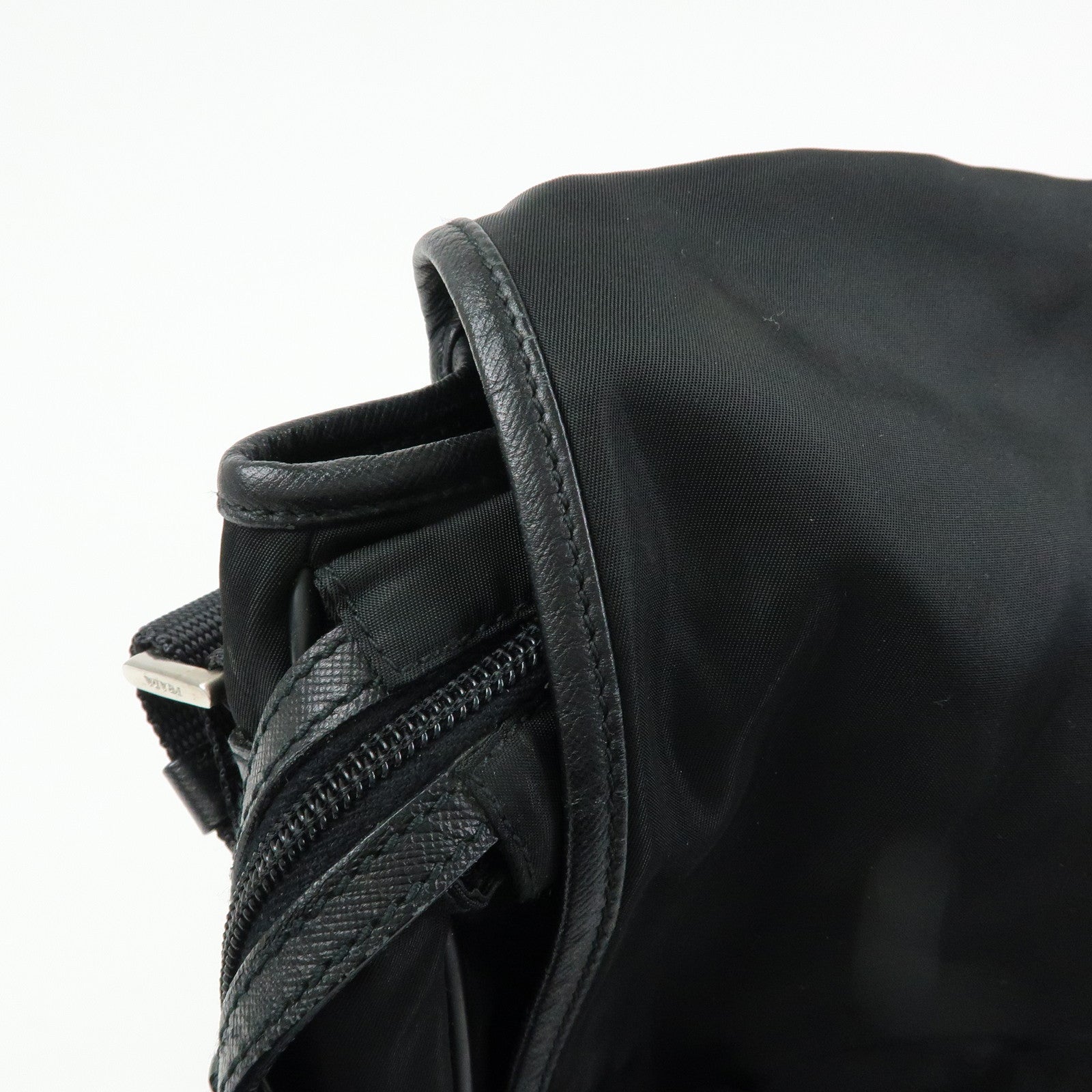PRADA Triangle Logo Nylon Saffiano Leather Shoulder Bag Black