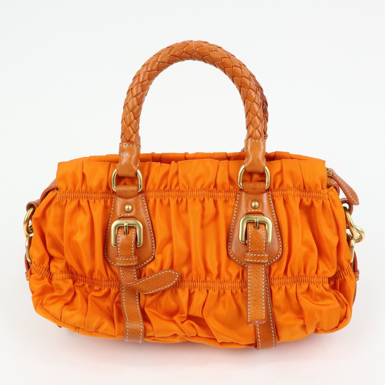PRADA Triangle Logo Nylon Leather 2Way Bag Hand Bag Orange