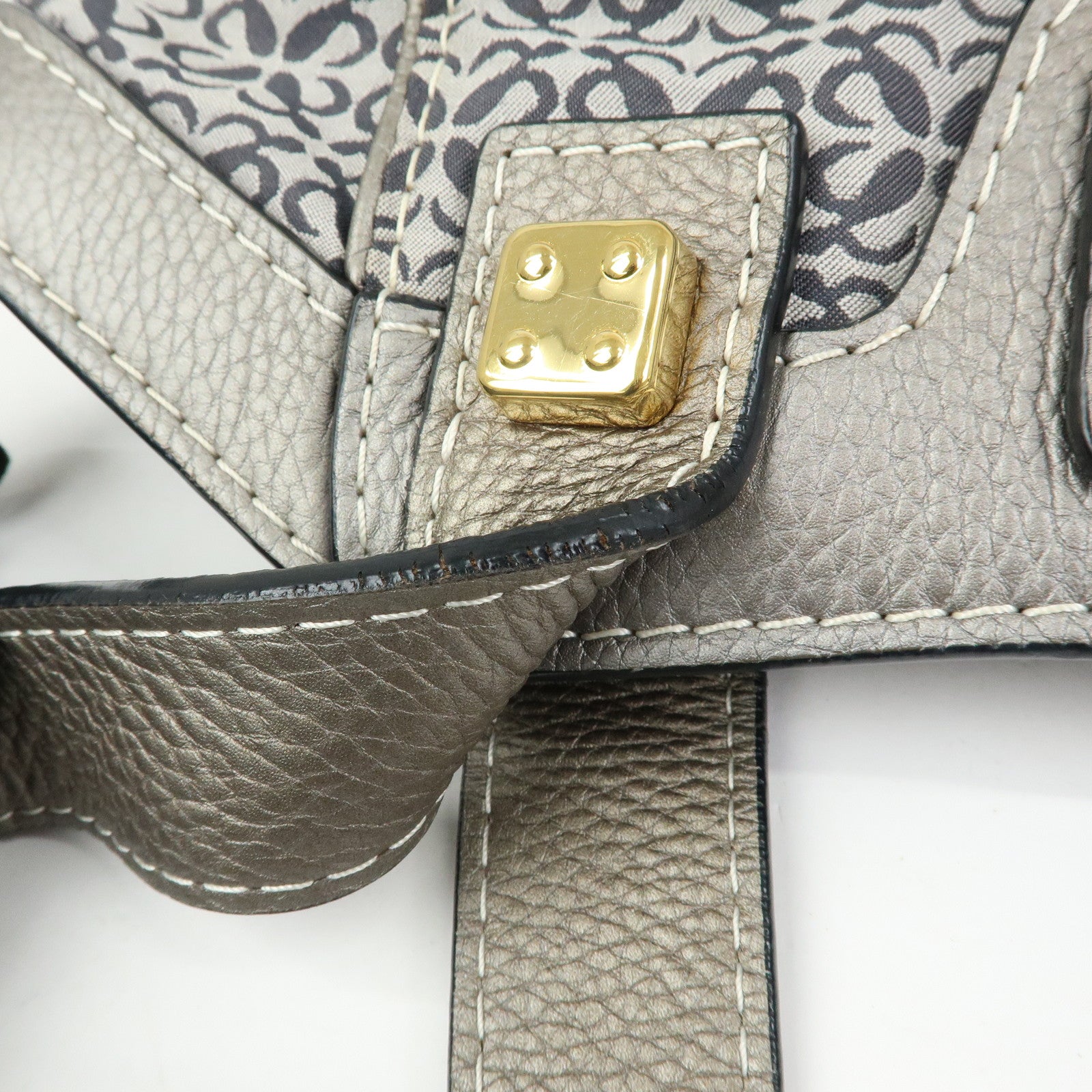 LOEWE New Road Line Repeat Anagram Canvas Calf Leather Hand Bag