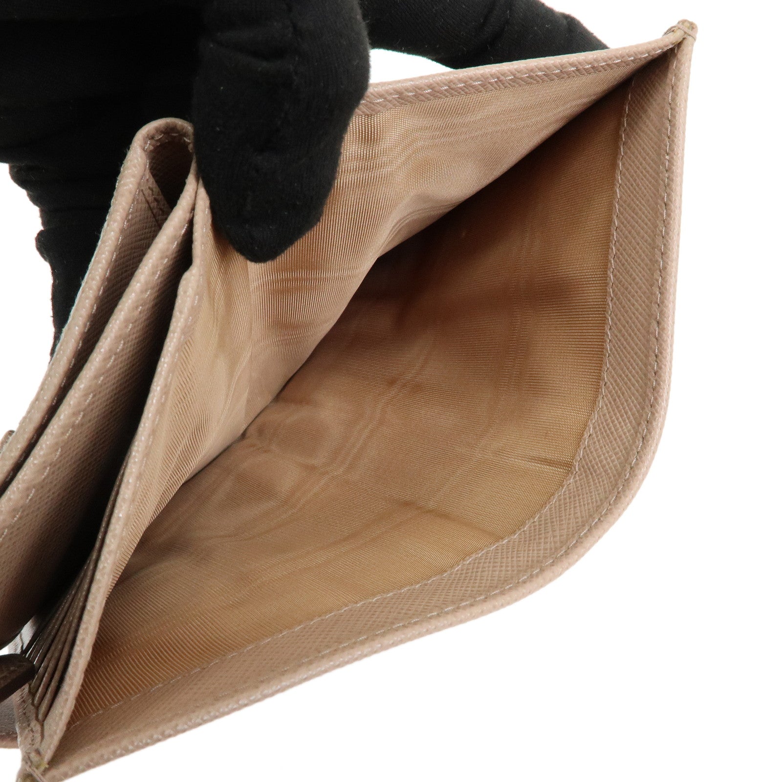 PRADA Logo Saffiano Leather Flap Long Wallet Pink Beige 1ML005