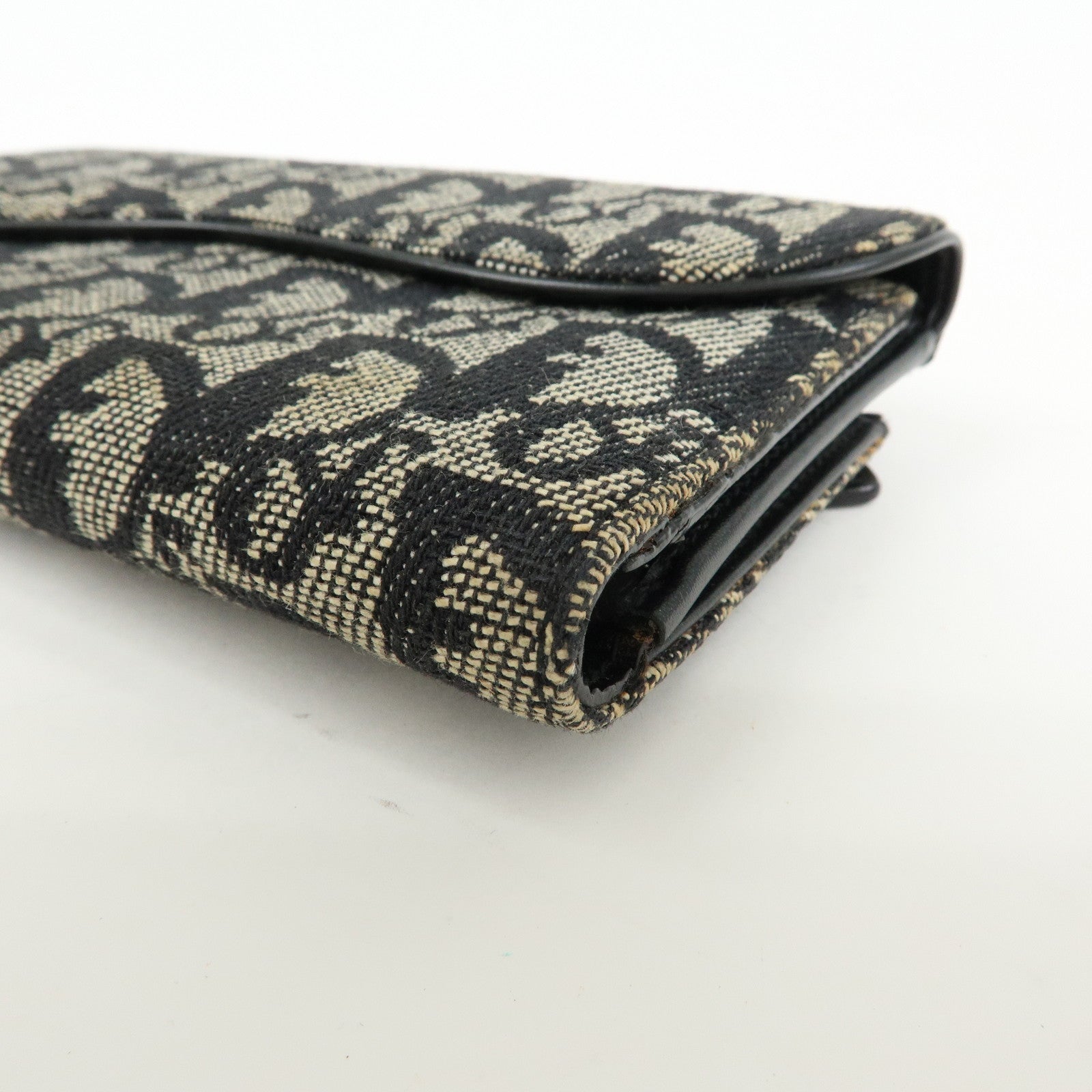 Christian Dior Oblique Jacquard Flap Long Wallet Navy White