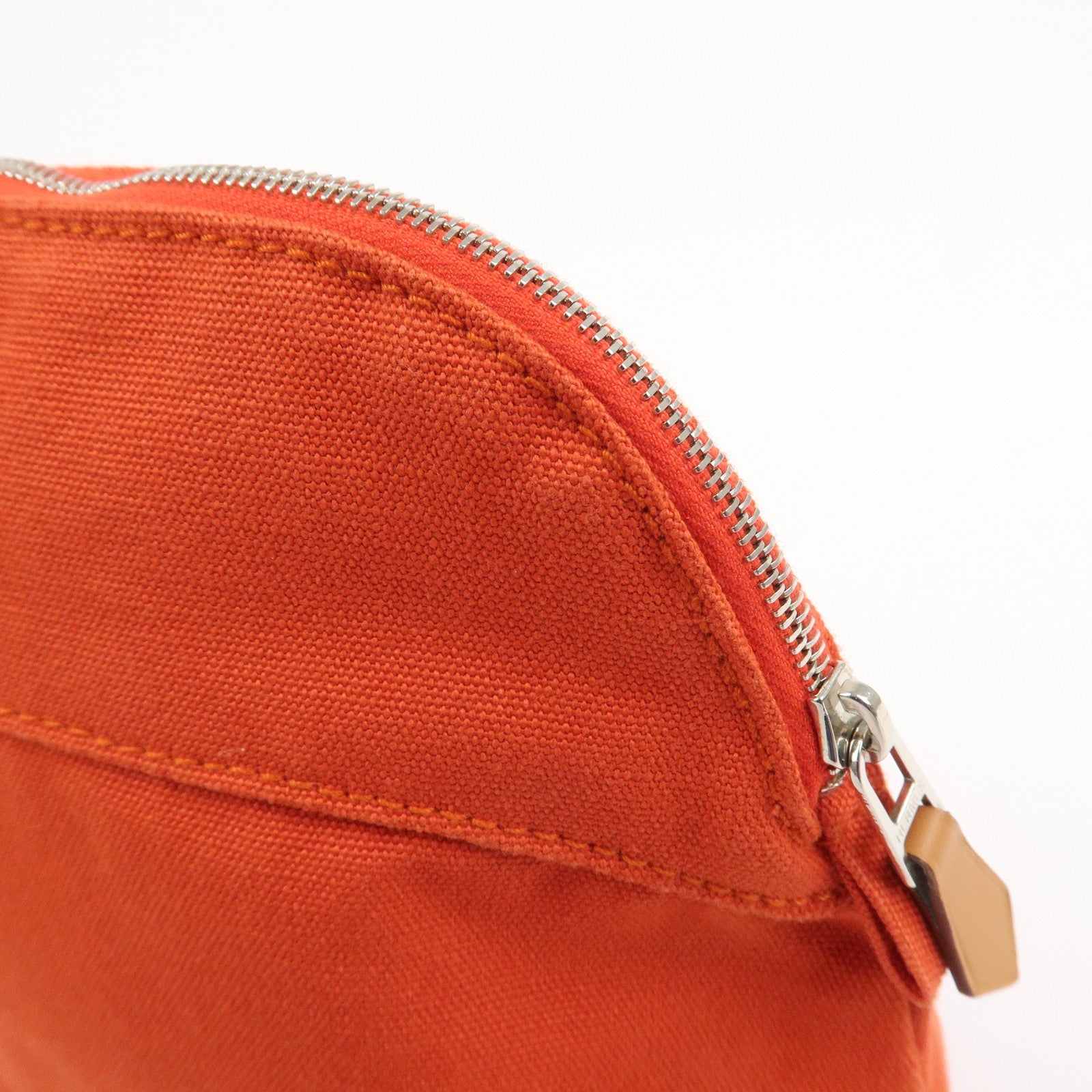HERMES Canvas Leather Bolide Pouch MM Cosmetic Pouch Orange