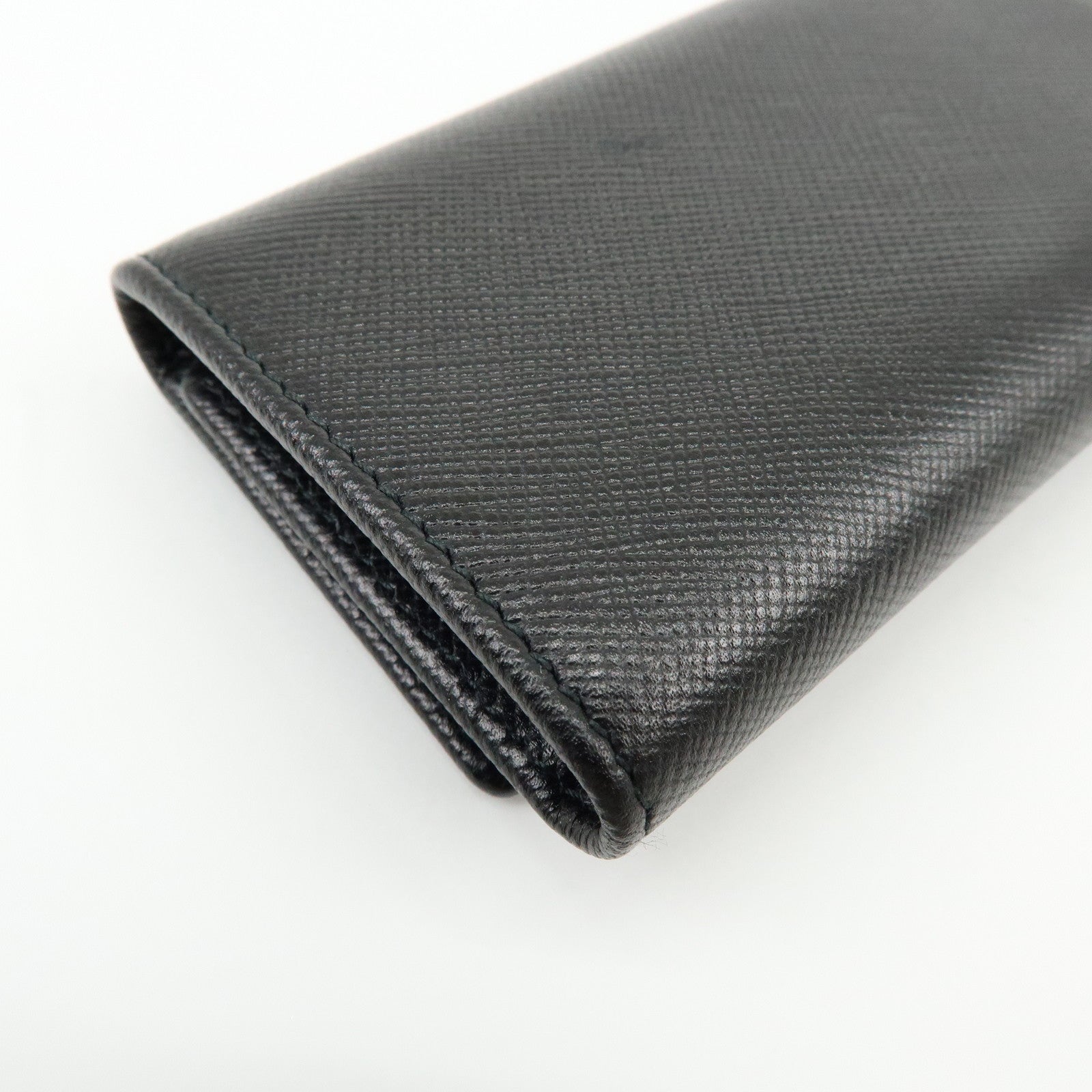 PRADA Triangle Logo Saffiano Leather 6 Rings Key Case Black 1M0222