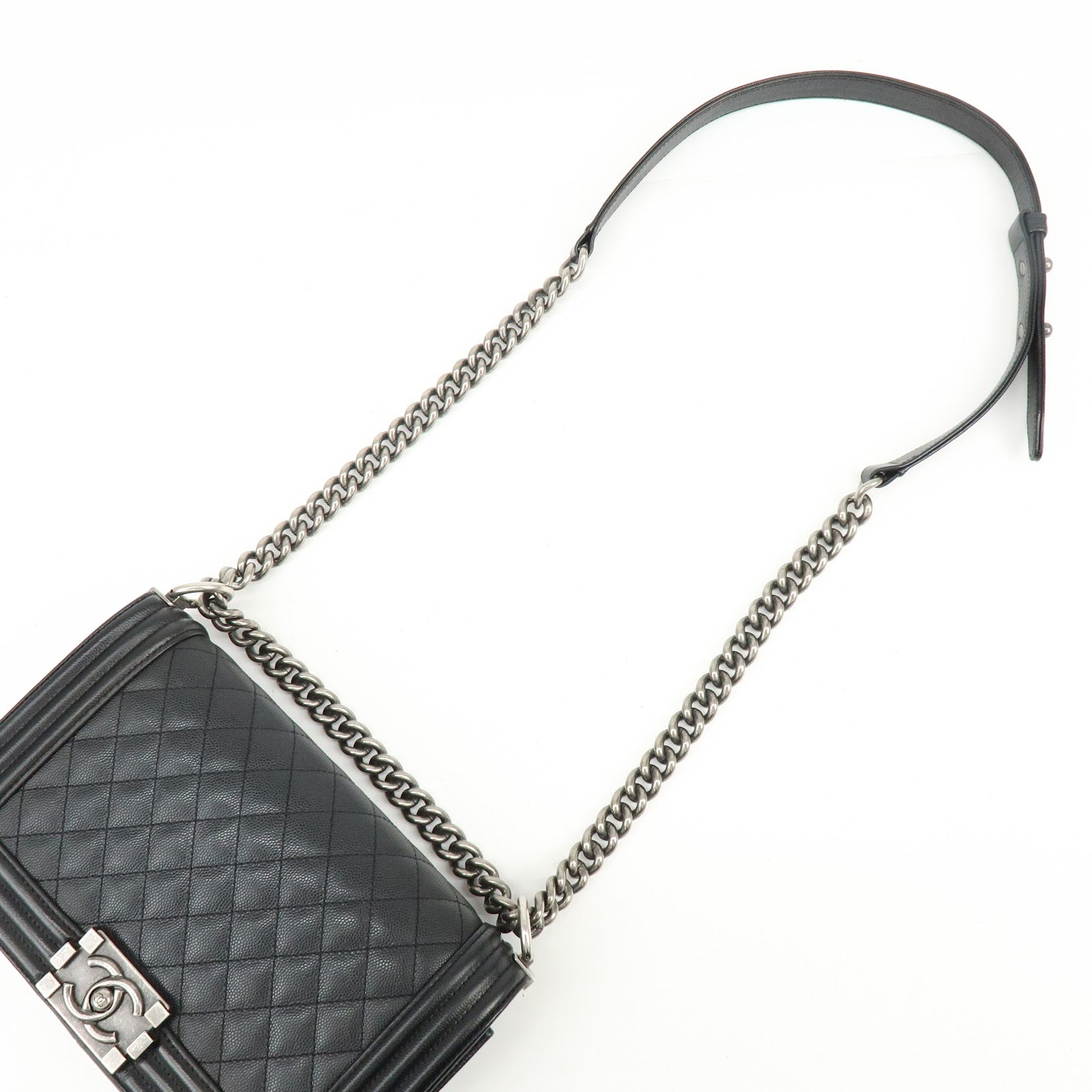 CHANEL Boy Chanel Caviarskin Chain Shoulder Bag Crossbody Bag Black