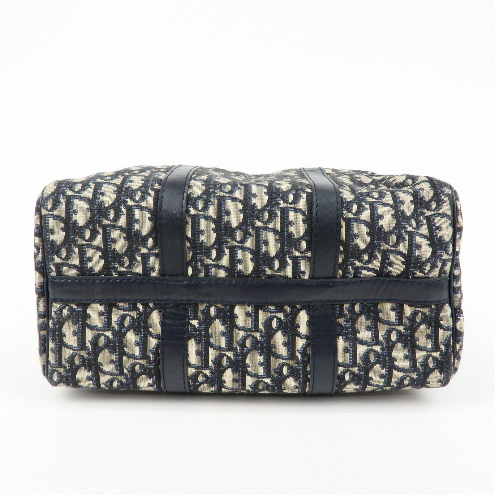 Christian Dior Trotter Jacquard Leather Boston Bag Hand Bag Navy