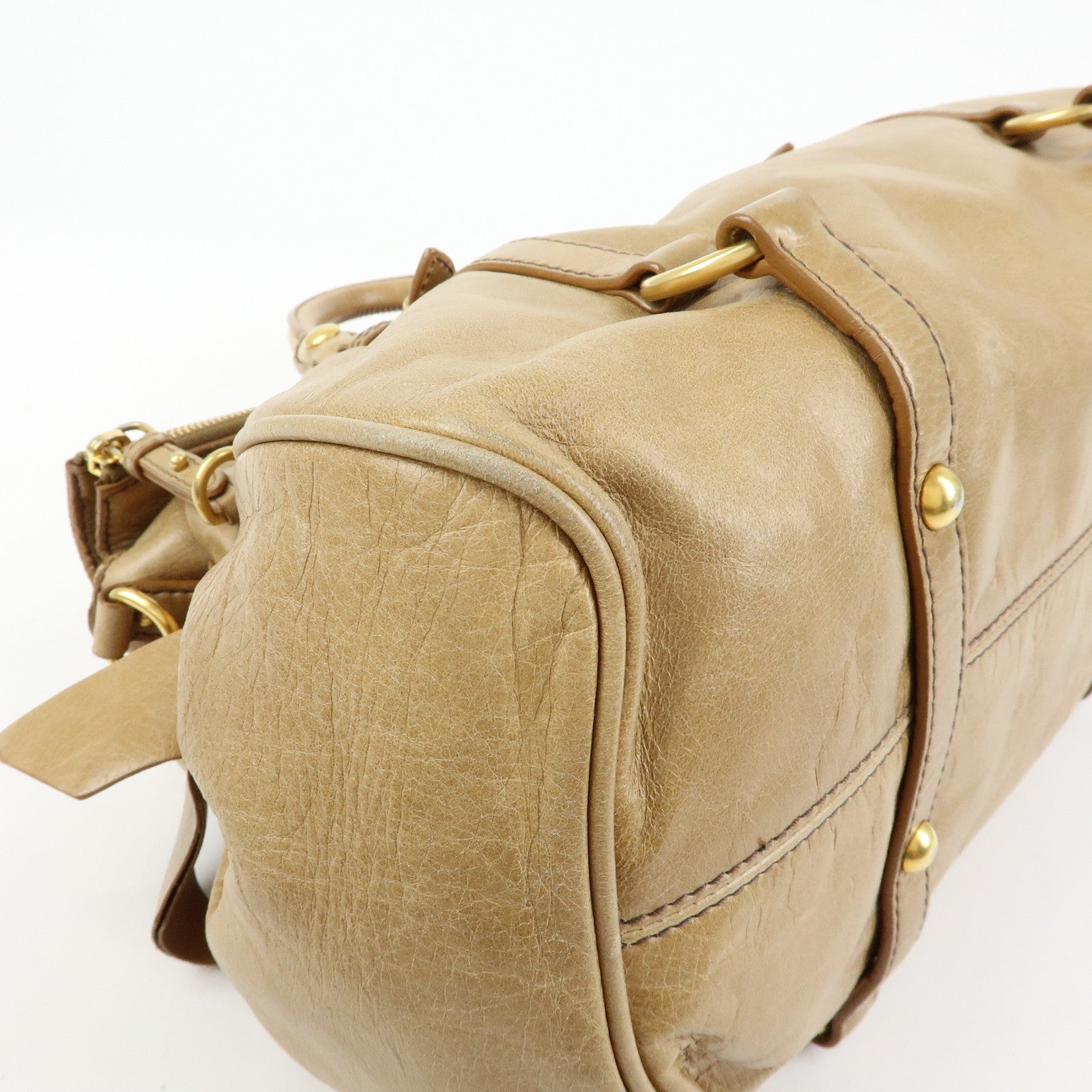 MIU MIU Leather 2Way Bag Hand Bag Shoulder Bag Beige RT0438