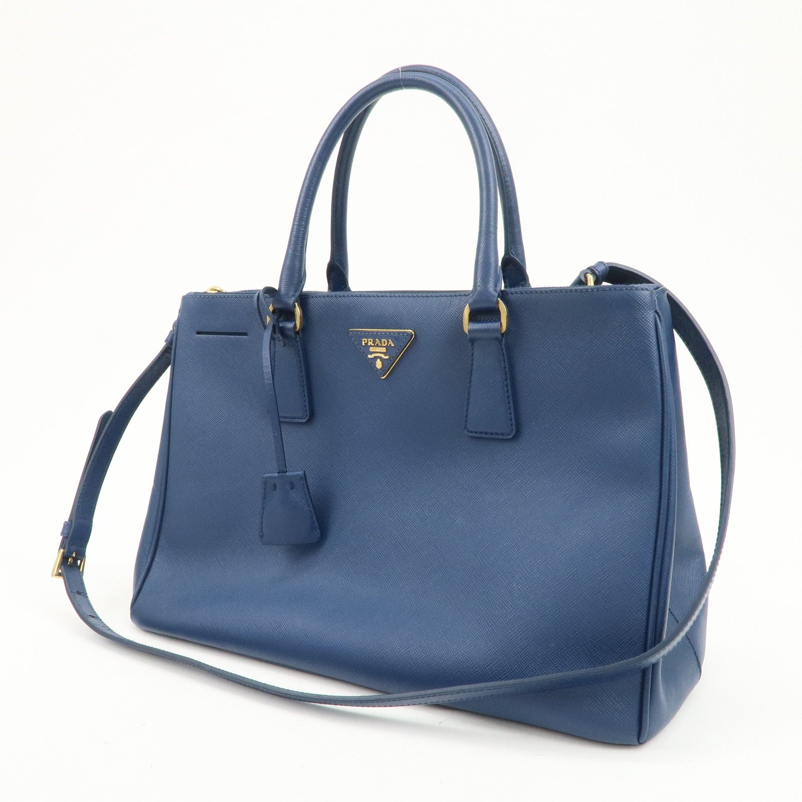 PRADA Triangle Logo Saffiano Leather 2Way Bag Shoulder Bag Blue