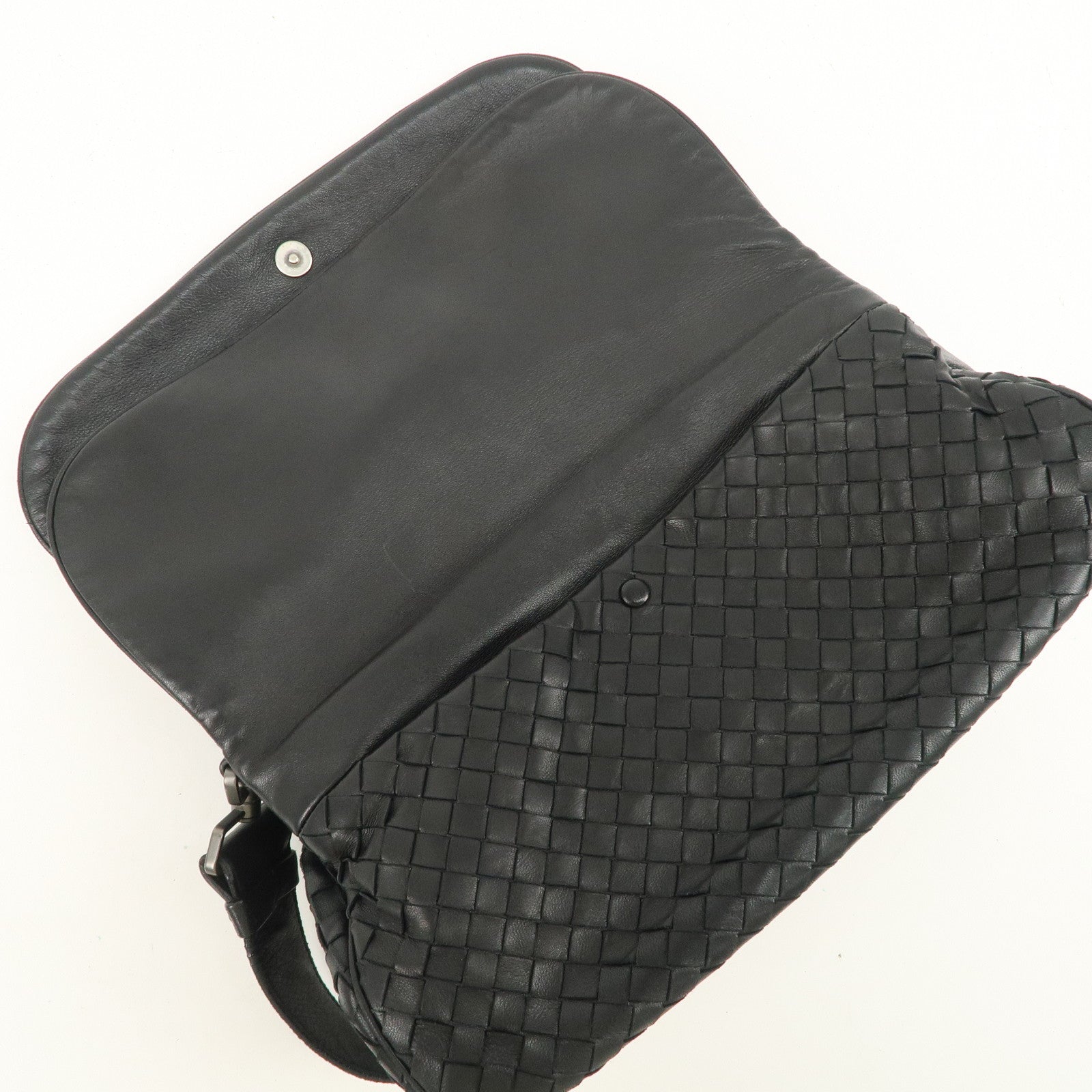 BOTTEGA VENETA Intrecciato Leather Shoulder Bag Black 142468 Used