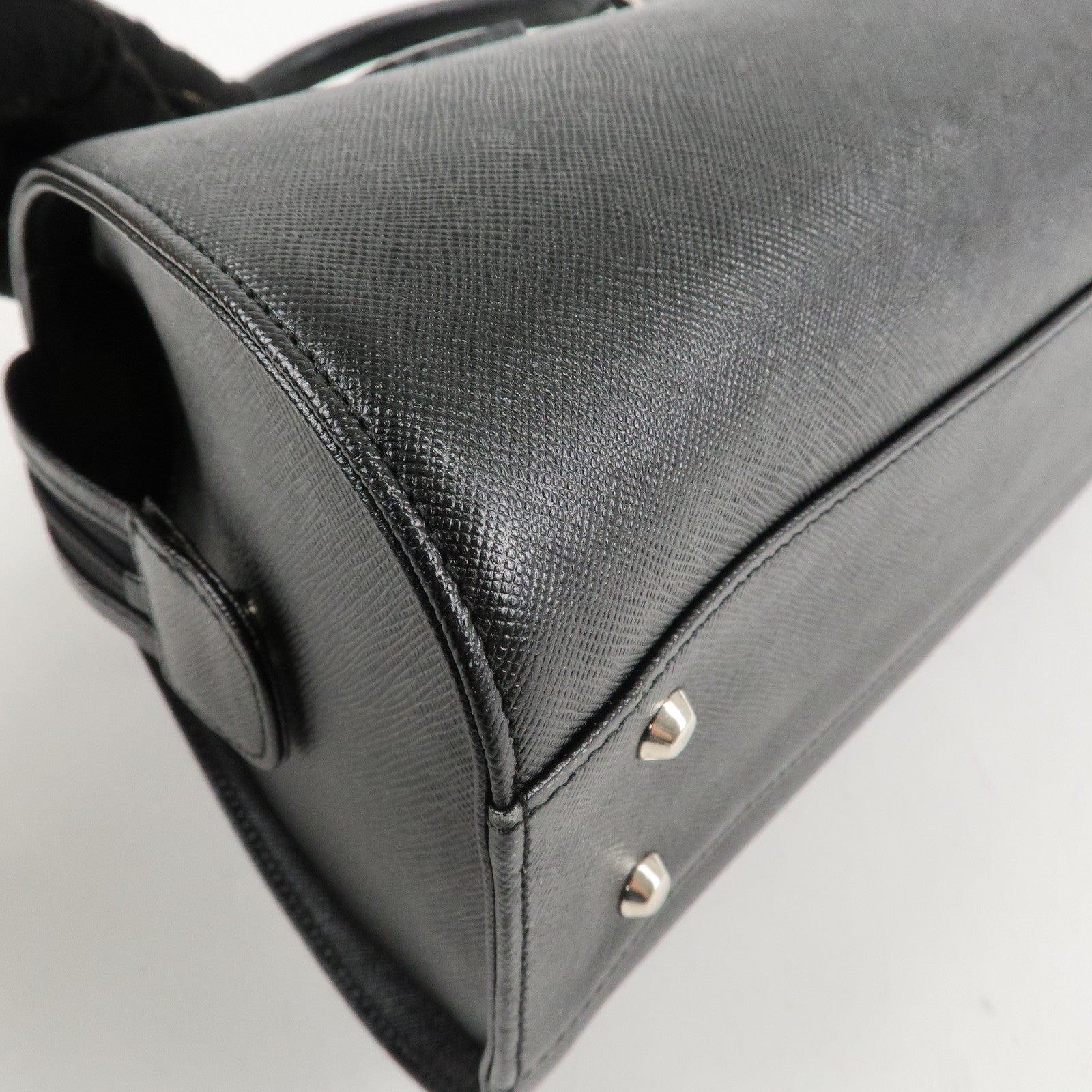 BURBERRY Leather Boston Bag Hand Bag Black Silver HDW Used