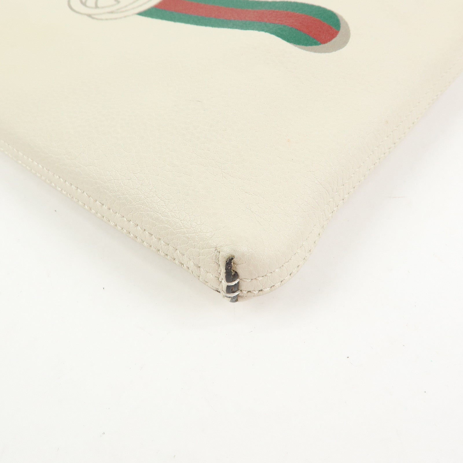 GUCCI Sherry Vintage Logo Leather Clutch Bag Pouch Ivory 500987