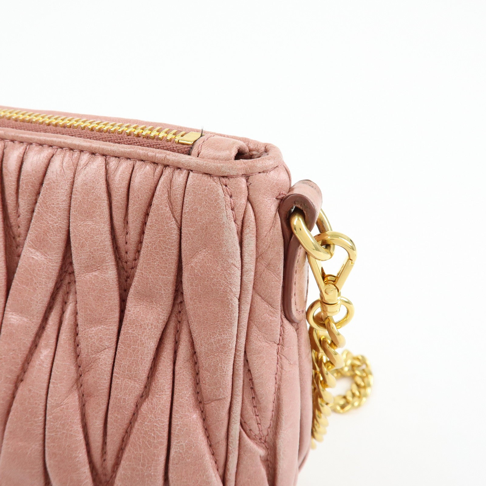 MIU MIU Matelasse Leather Chain Shoulder Crossbody Bag Pink 5BC892