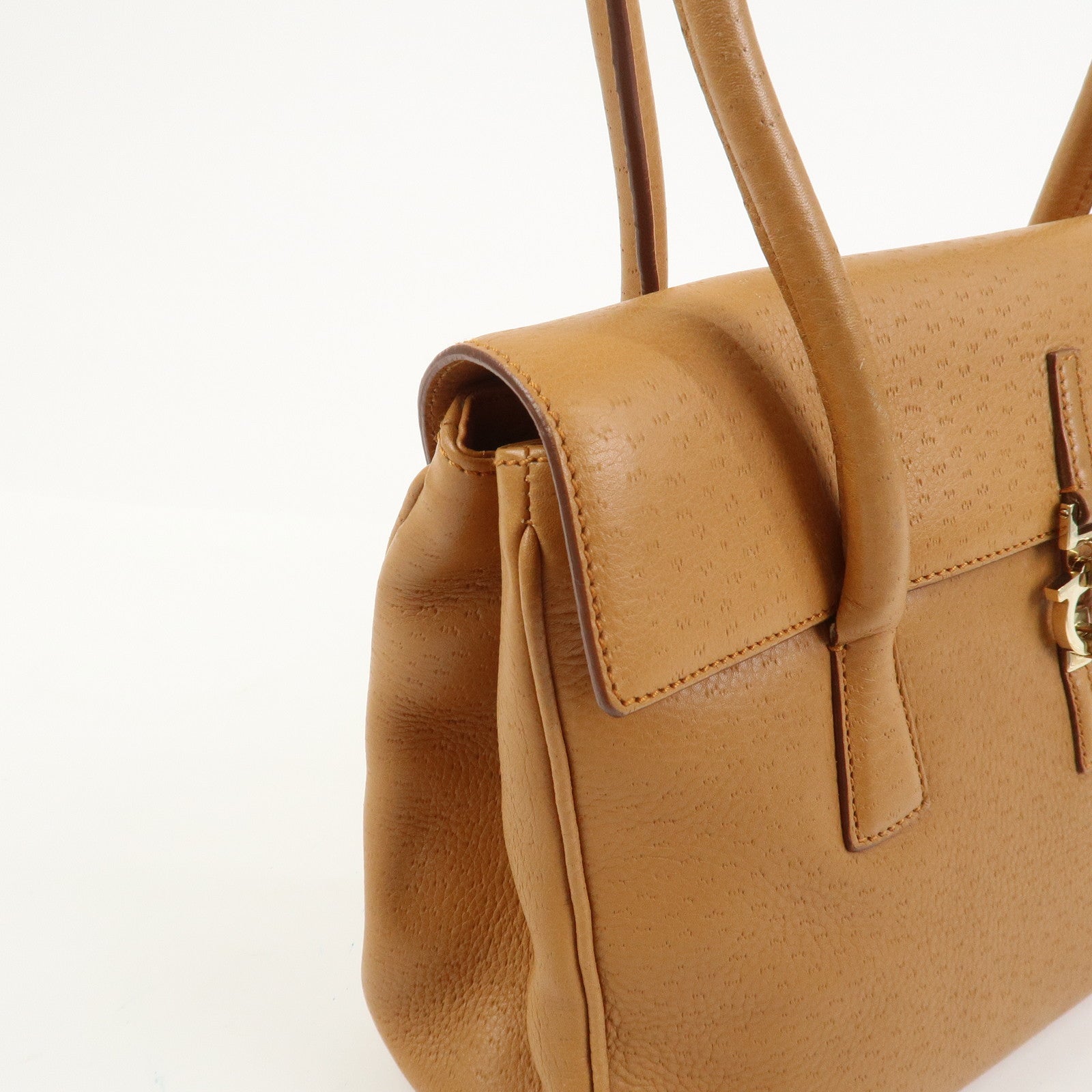 Ferragamo Gancini Leather Shoulder Bag Hand Bag Light Brown