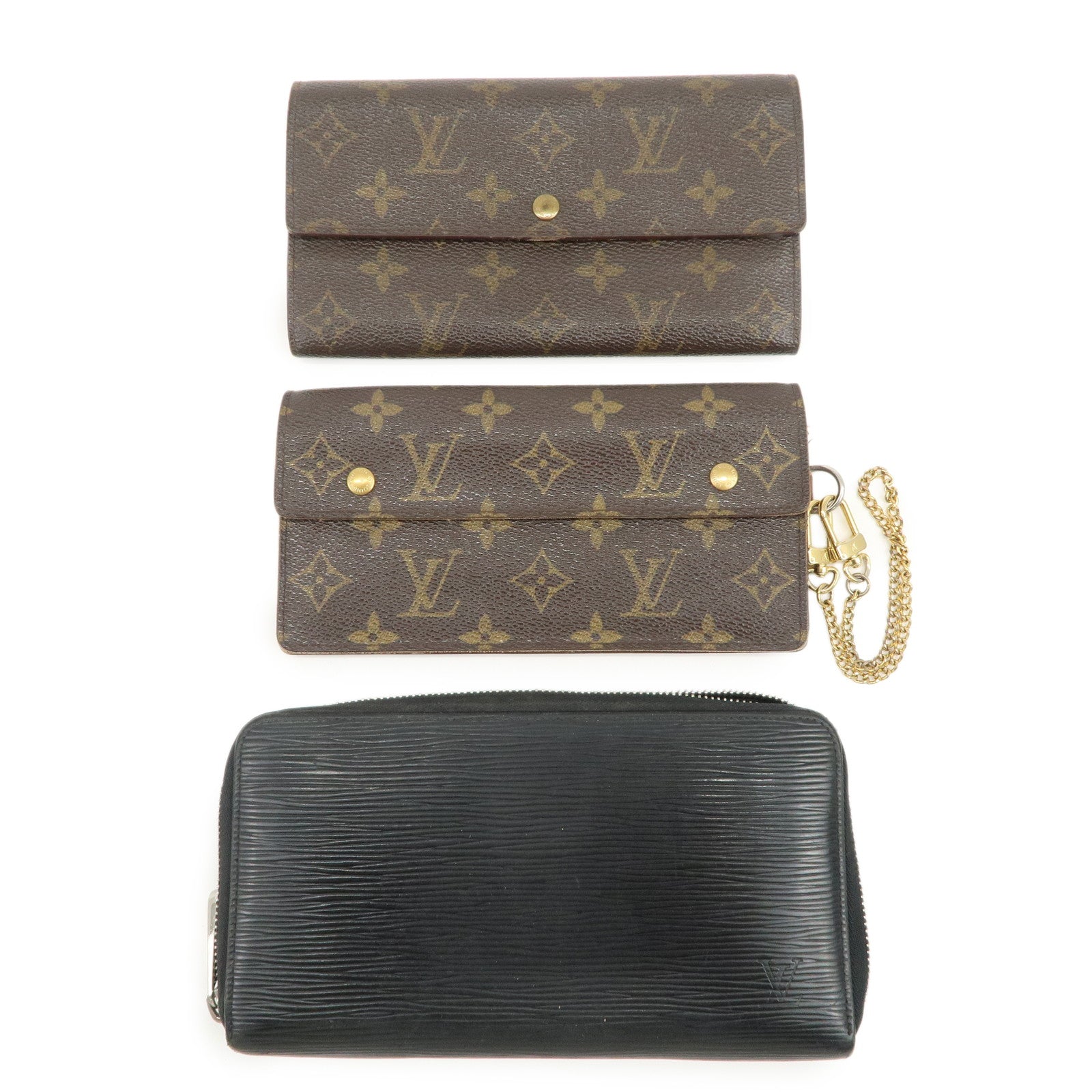 Louis Vuitton Monogram Epi Leather Set of 3 Long Wallet Brown Black
