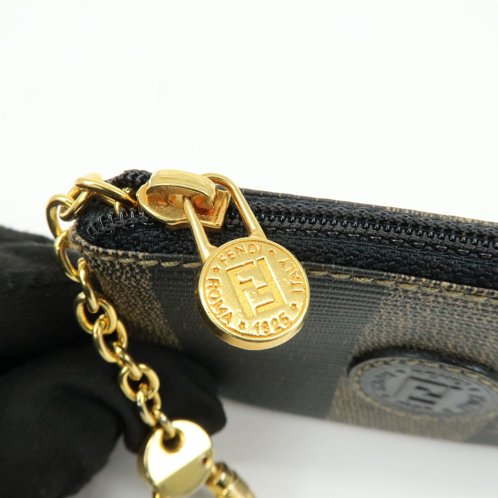 FENDI Pequin PVC Coated Canvas Coin Case Black Beige