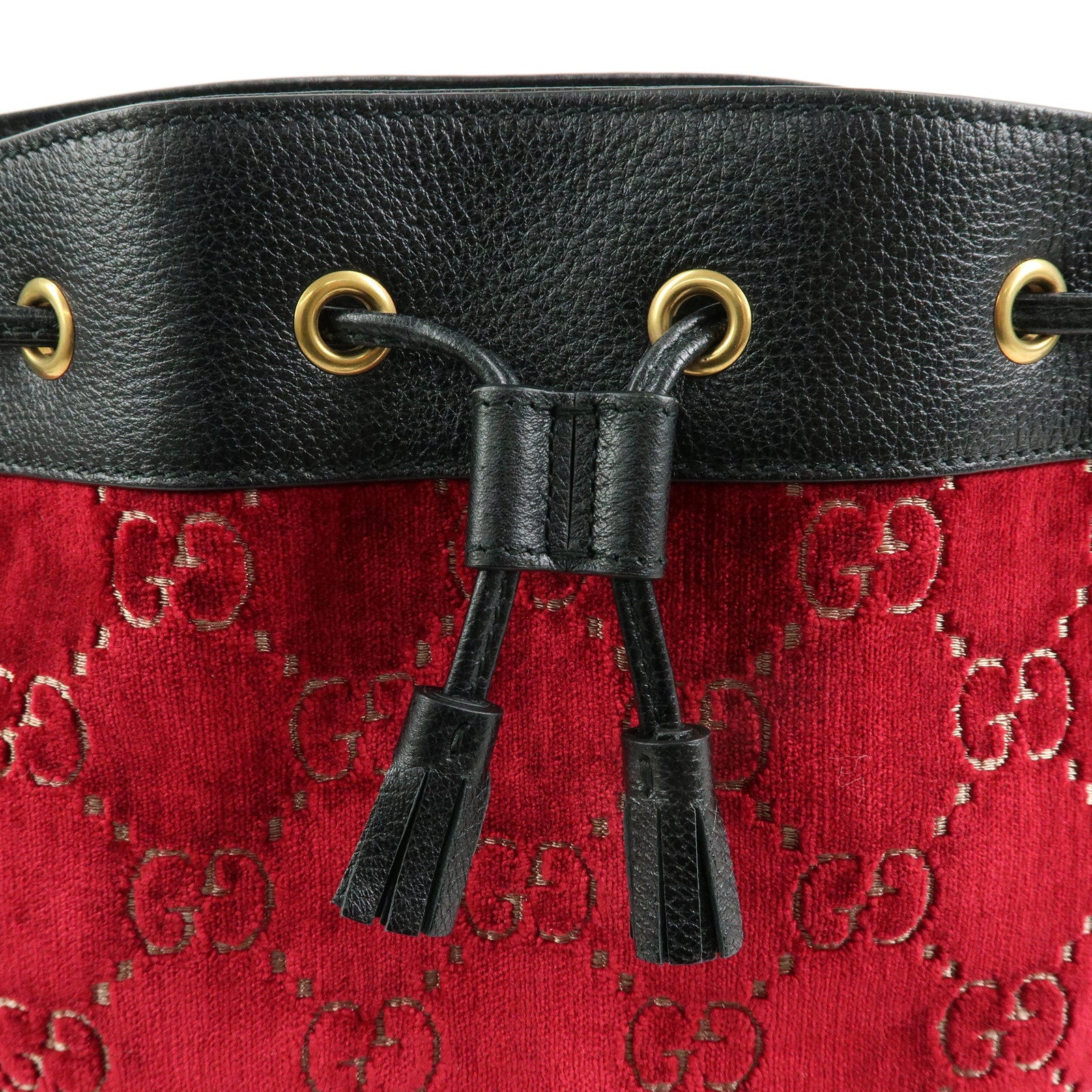 GUCCI Sherry GG Velvet Leather Shoulder Bag Red Black 574960