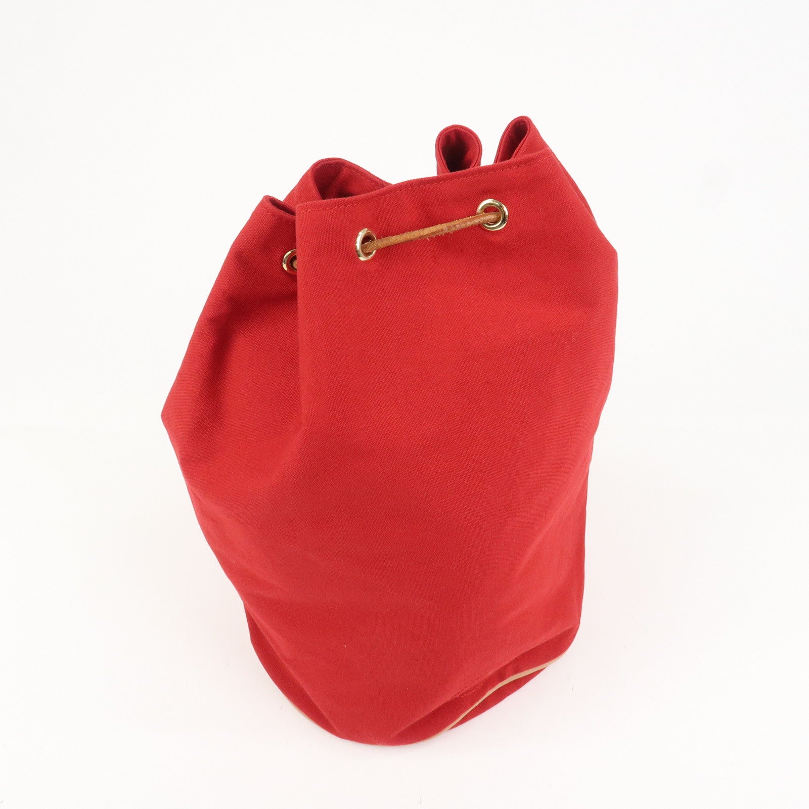 HERMES Canvas Leather Polochon Mimile PM Drawstring Bag Red