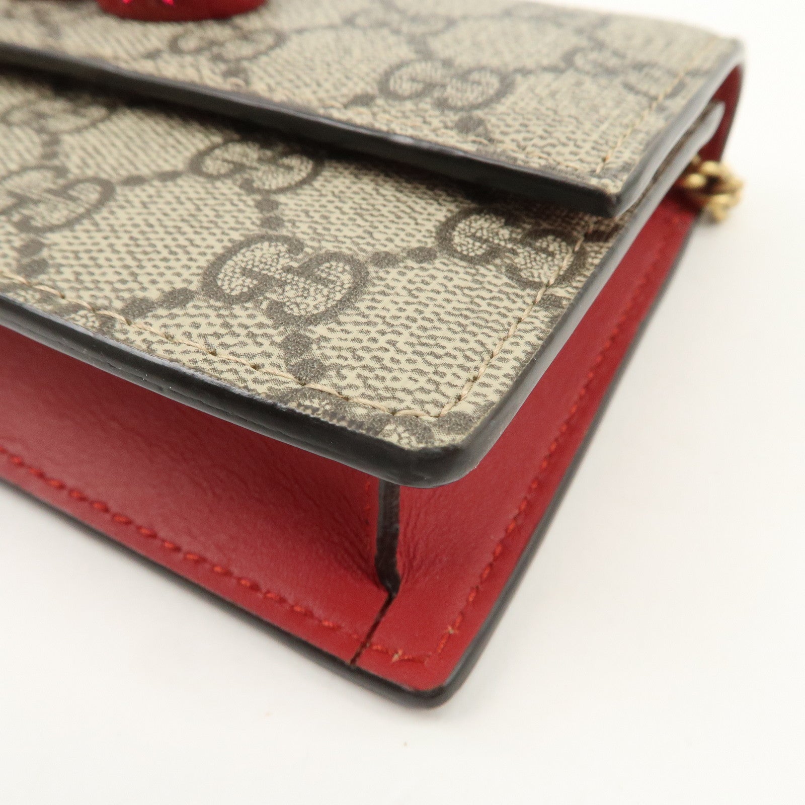 GUCCI GG Supreme Leather Cherry Chain Shoulder Bag Beige Red 481291
