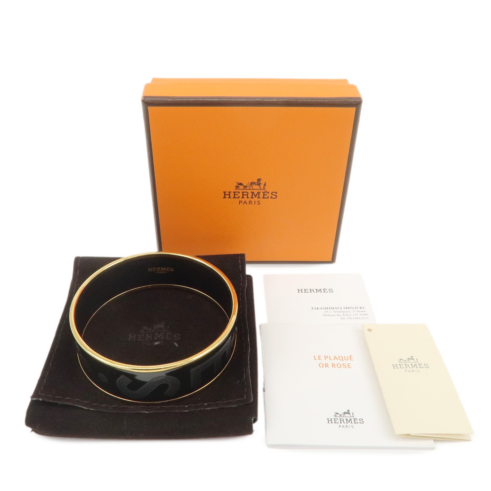 HERMES Email GM Bangle Metal Bracelet Black Gold