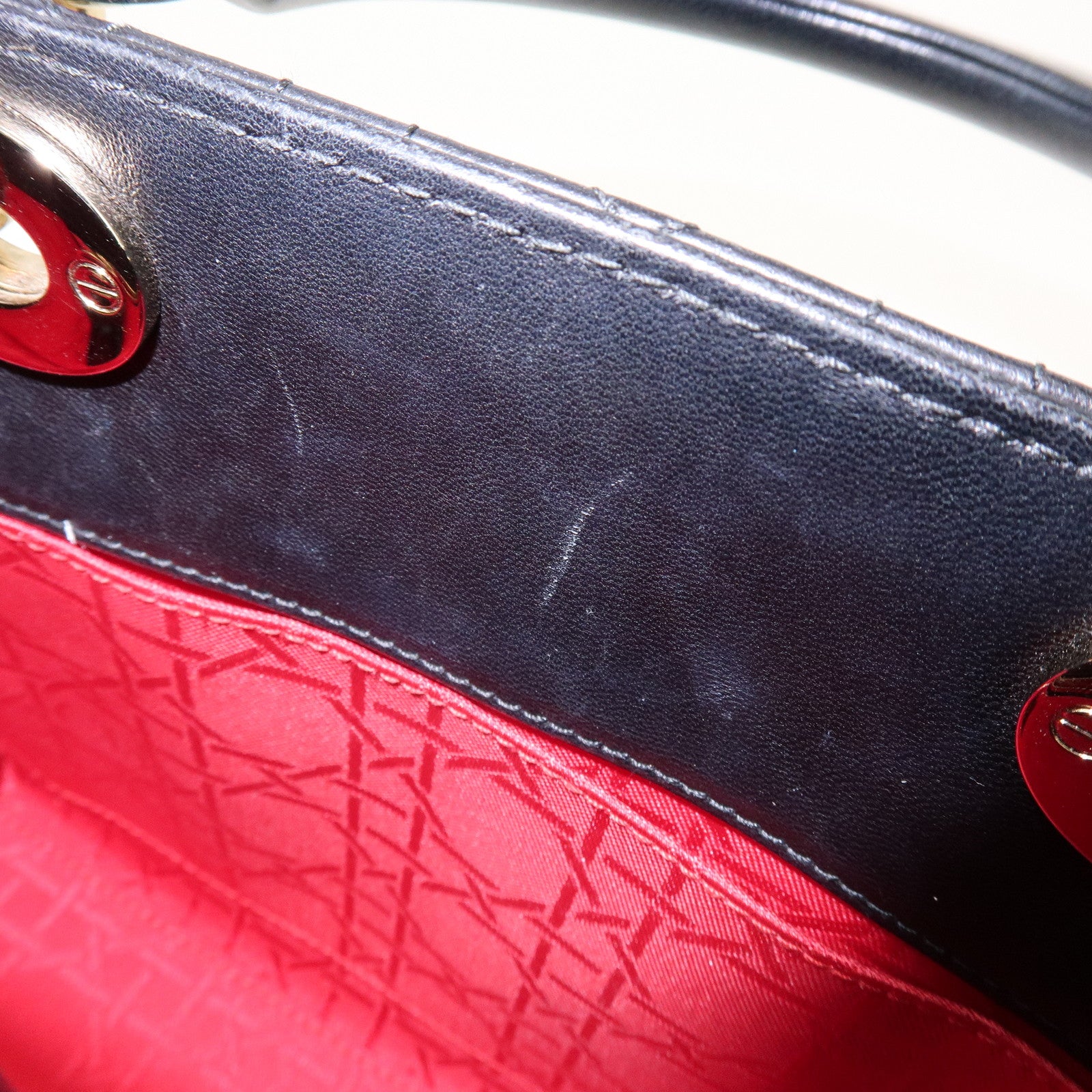 Christian Dior Lady Dior Cannage Lamb Skin 2Way Bag Hand Bag Black