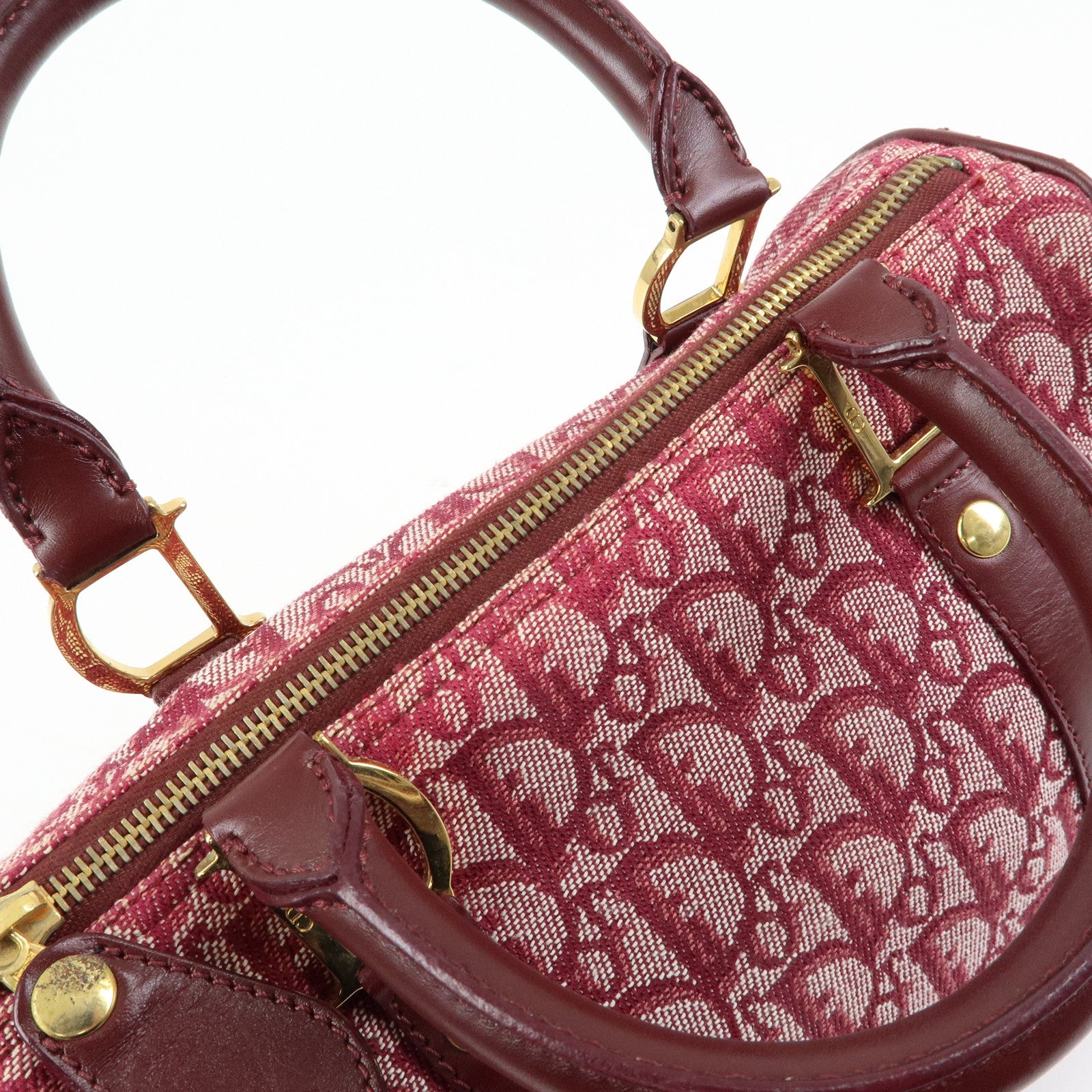 Christian Dior Trotter Jacquard Leather Boston Bag Burgundy
