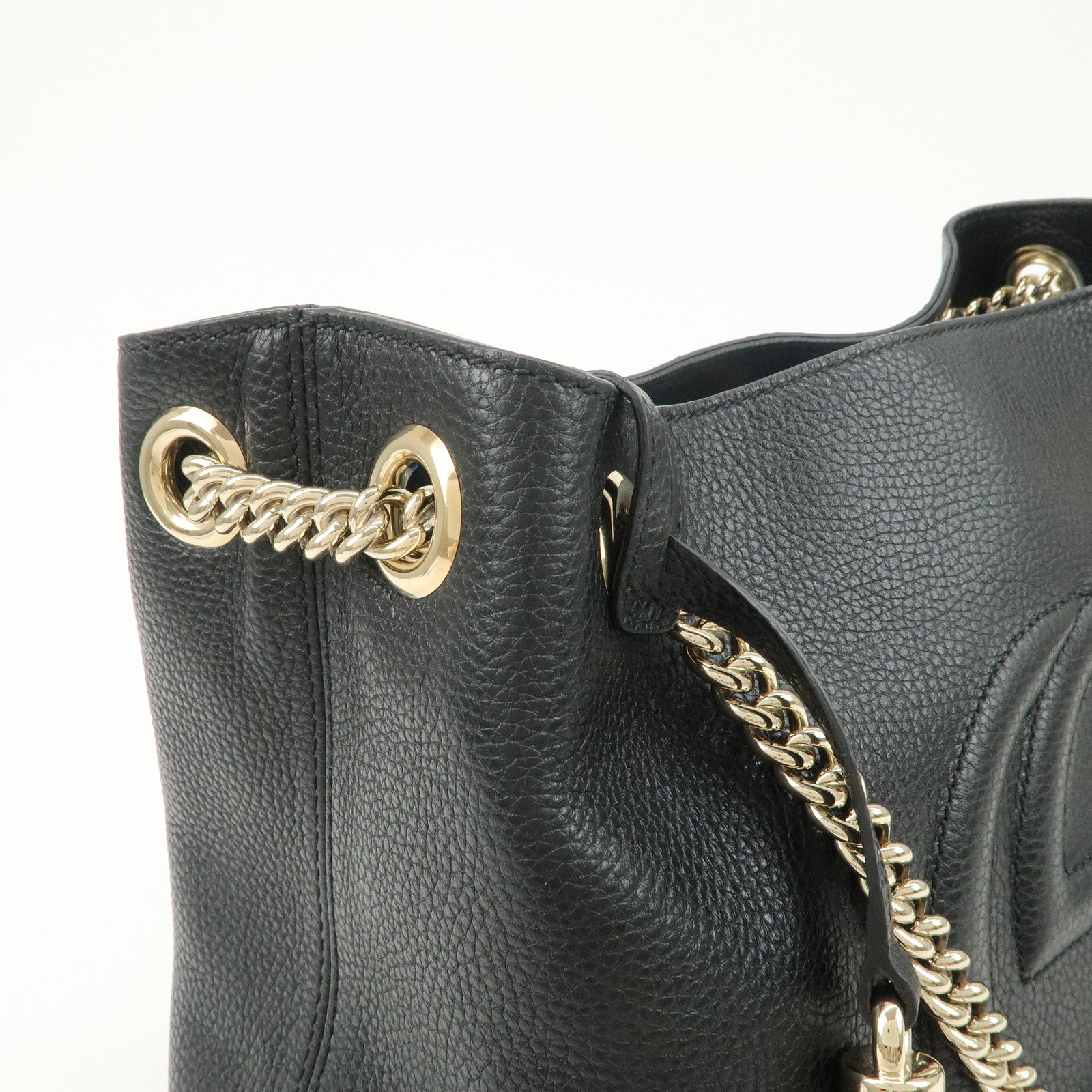 GUCCI SOHO Interlocking G Leather Chain Shoulder Bag Black 536196
