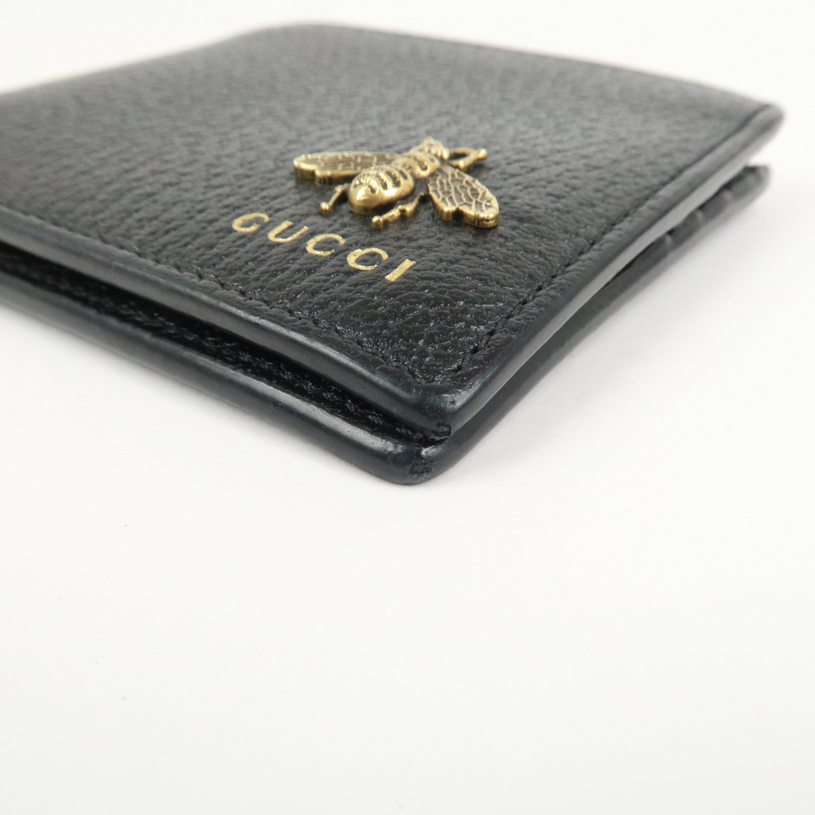 GUCCI Animalier Leather Bi-fold Compact Wallet Black 523664