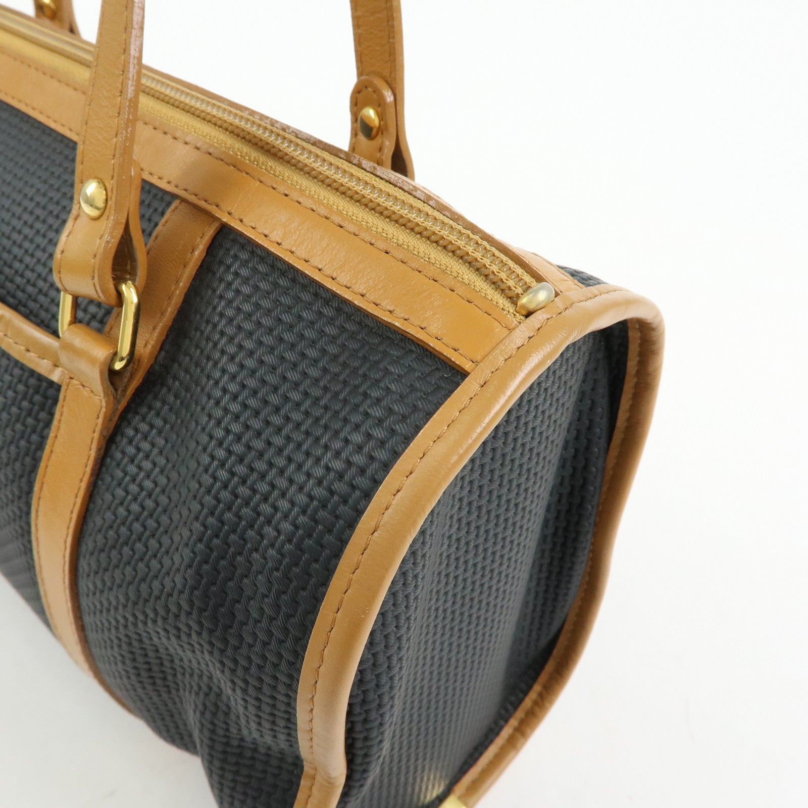 SAINT LAURENT PARIS PVC Leather Mini Boston Bag Hand Bag Navy Camel